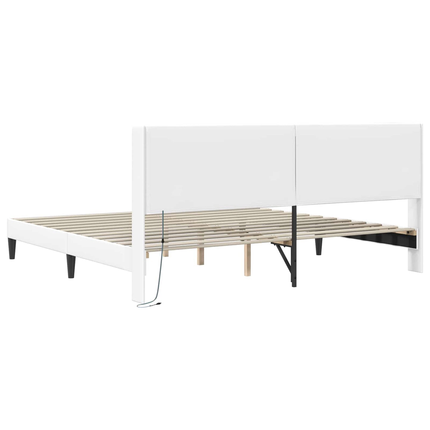 Sengestel med LED-lysstrimler Hvid 180 x 200 cm Kunstlæder