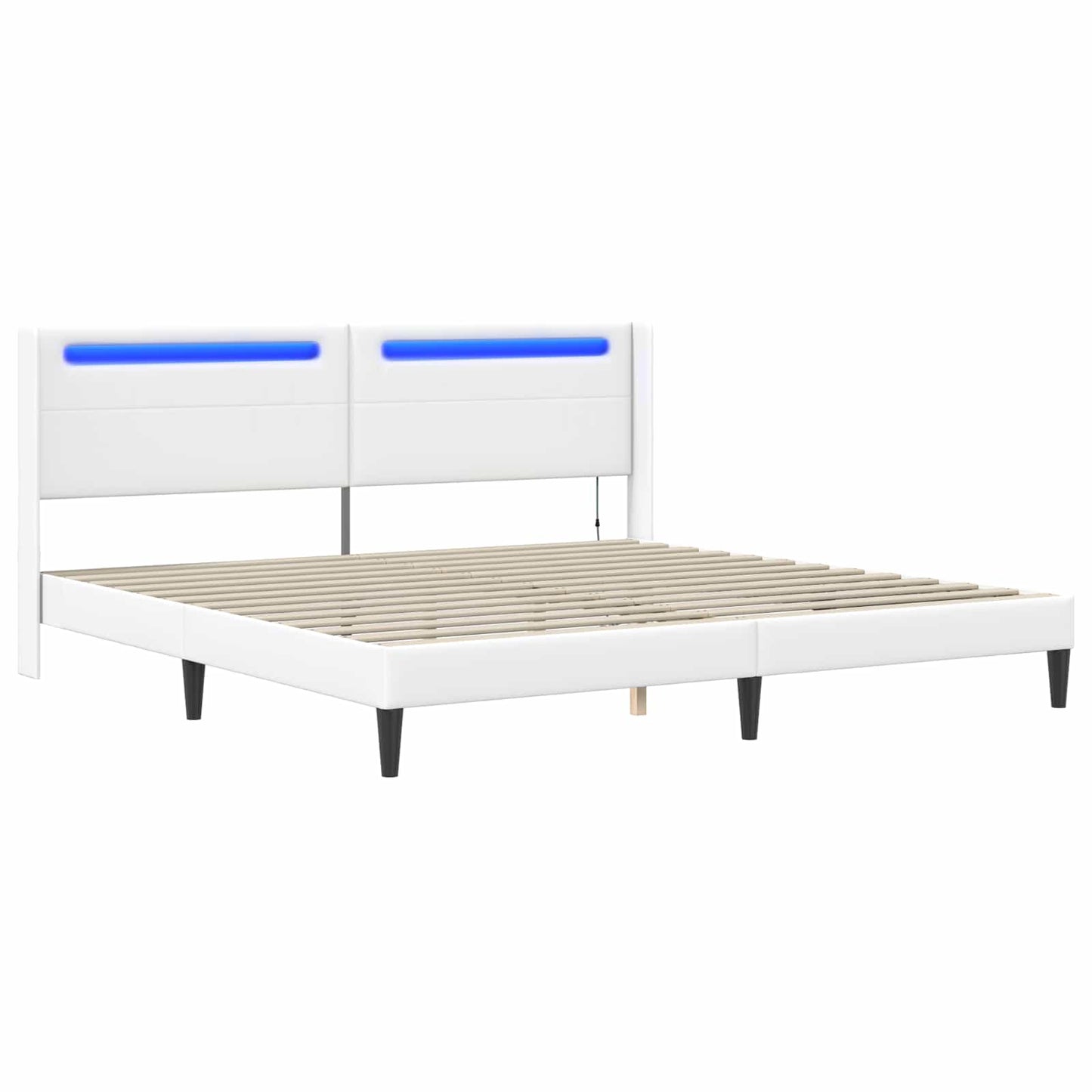Sengestel med LED-lysstrimler Hvid 200 x200 cm Kunstlæder