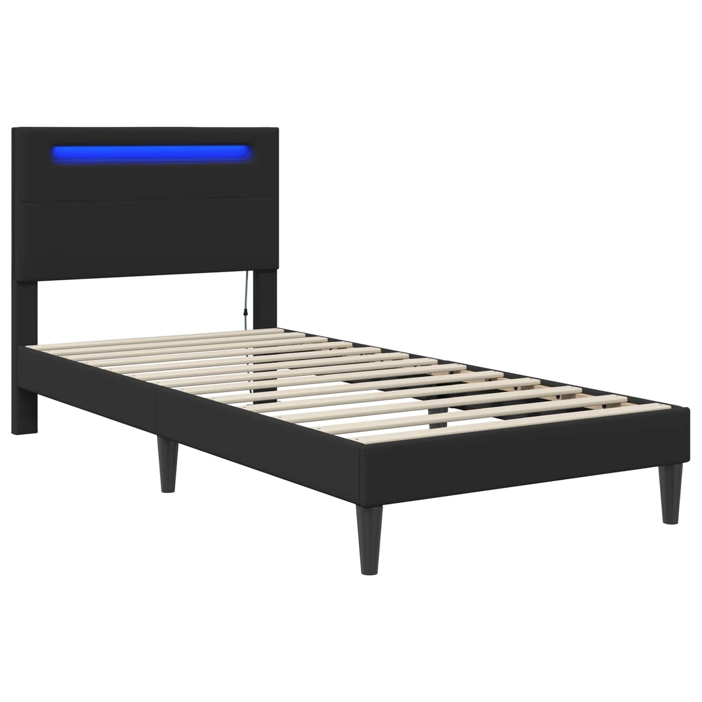 Sengestel med LED-lysstrimler Sort 90 x 190 cm Kunstlæder