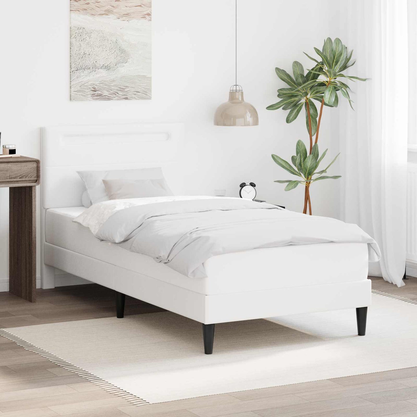 Sengestel med LED-lysstrimler Hvid 100 x 200 cm Kunstlæder
