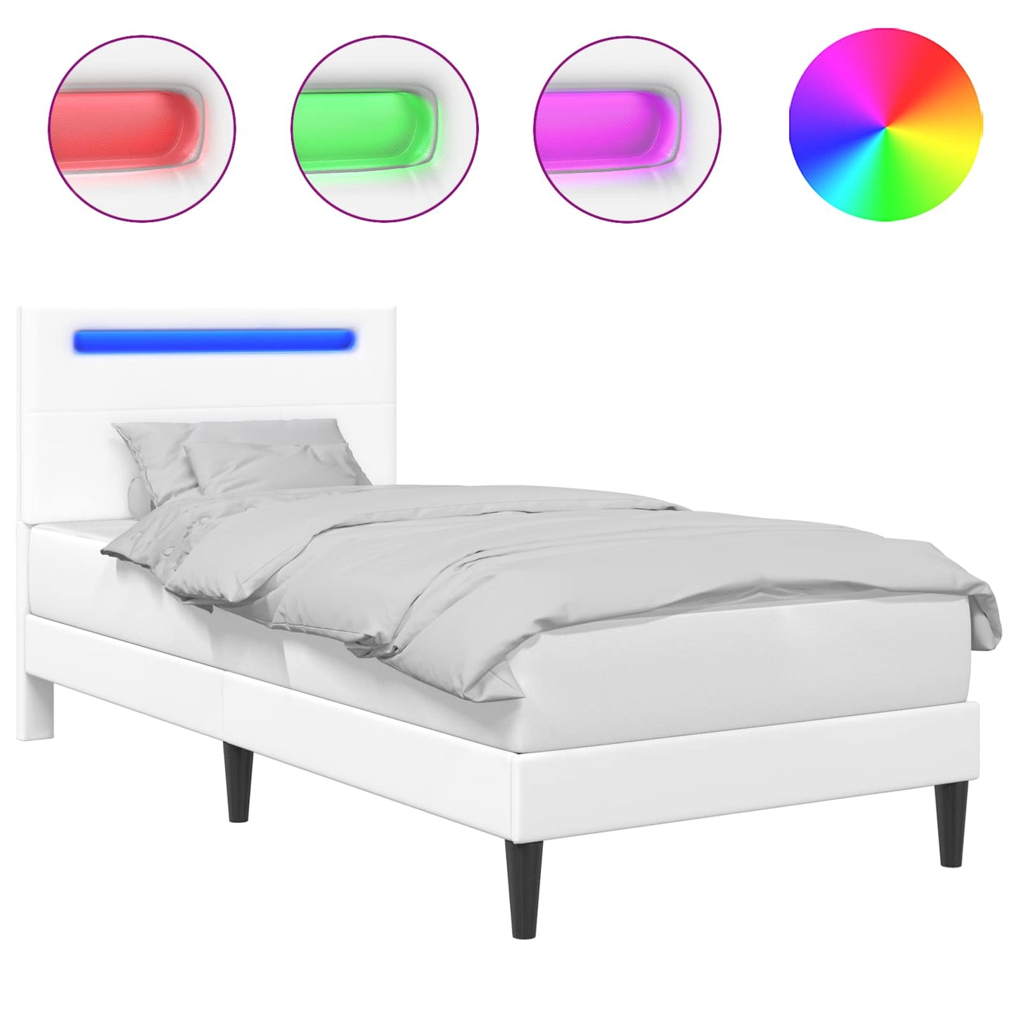 Sengestel med LED-lysstrimler Hvid 100 x 200 cm Kunstlæder