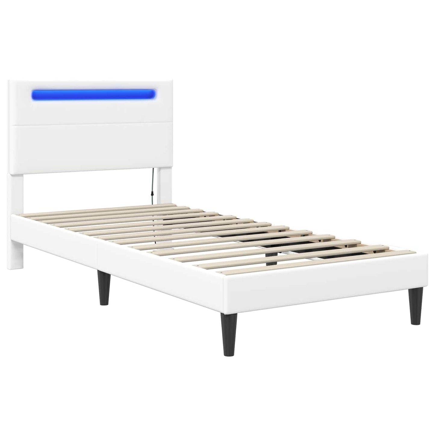 Sengestel med LED-lysstrimler Hvid 100 x 200 cm Kunstlæder