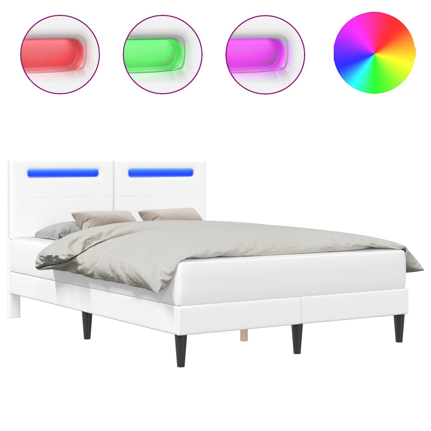 Sengestel med LED-lysstrimler Hvid 140 x 200 cm Kunstlæder