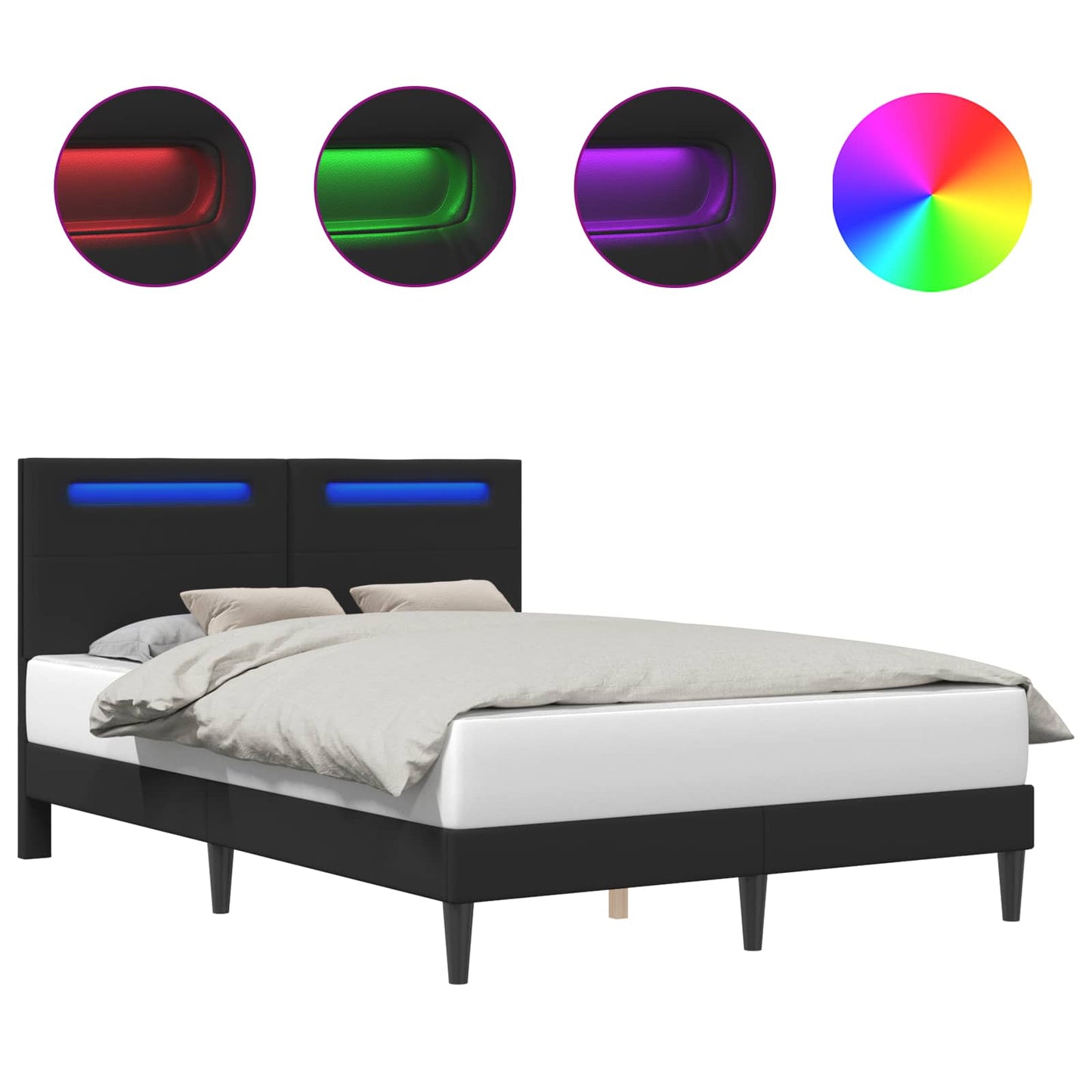 Sengestel med LED-lysstrimler Sort 160 x 200 cm Kunstlæder