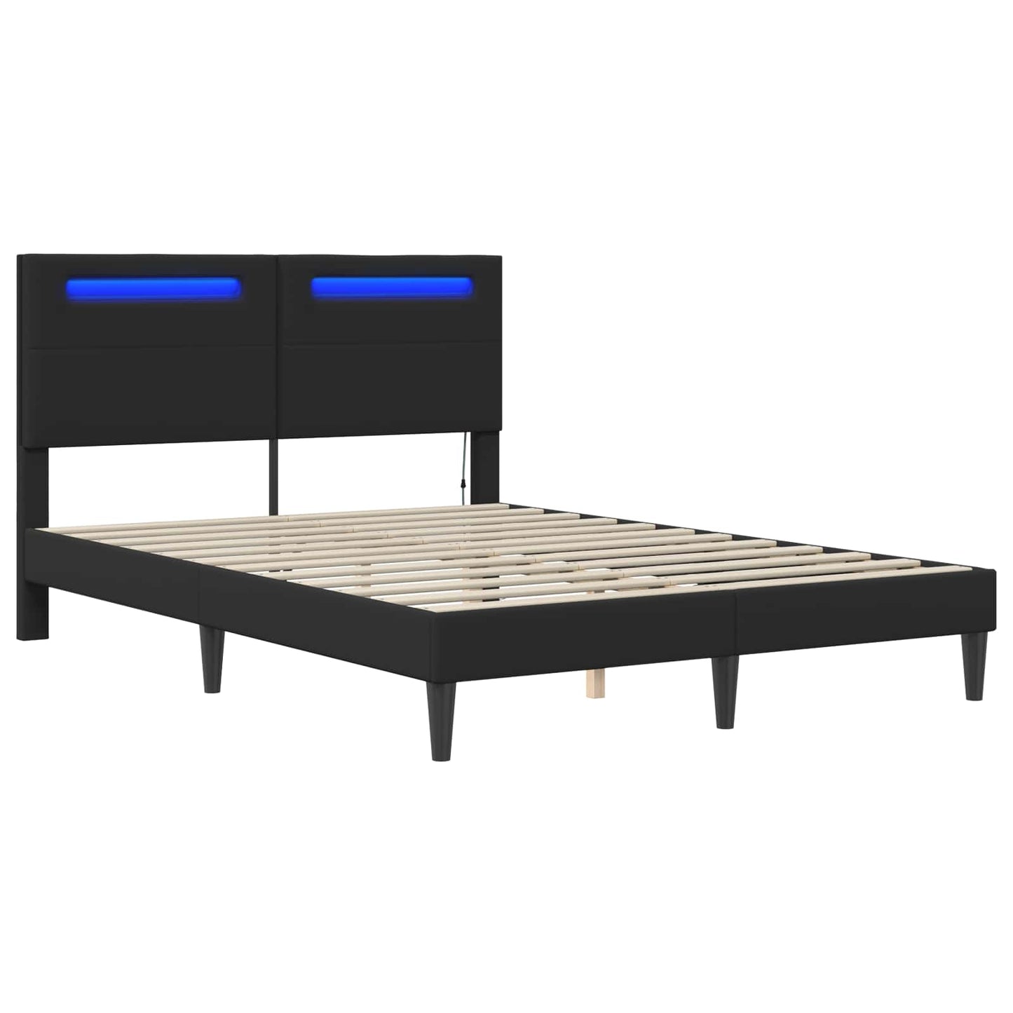 Sengestel med LED-lysstrimler Sort 160 x 200 cm Kunstlæder