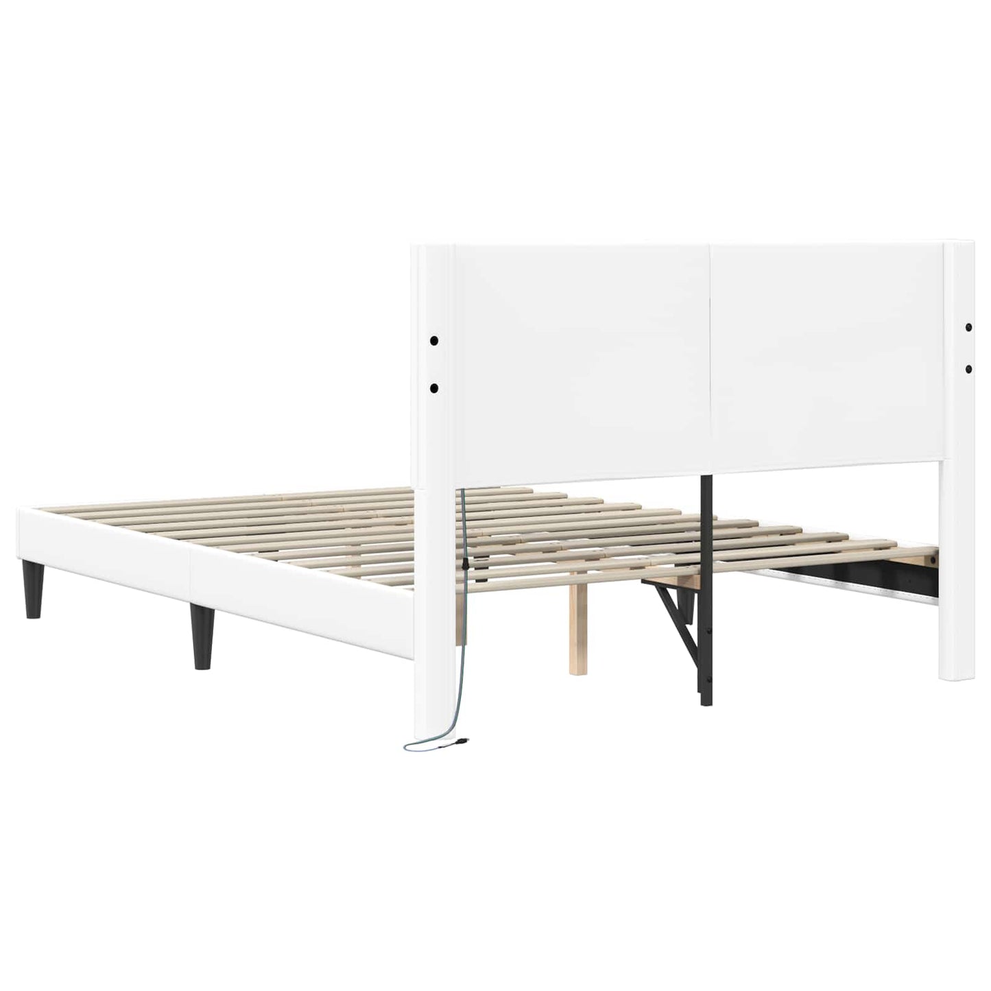 Sengestel med LED-lysstrimler Hvid 160 x 200 cm Kunstlæder