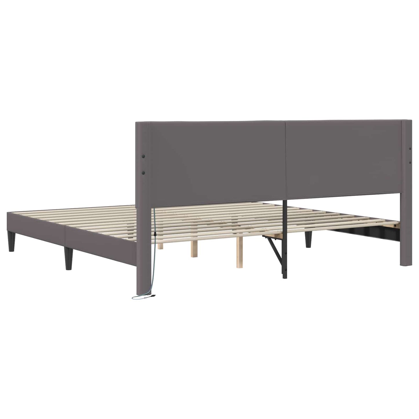 Sengestel med LED-lysstrimler Grå 200 x 200 cm Kunstlæder