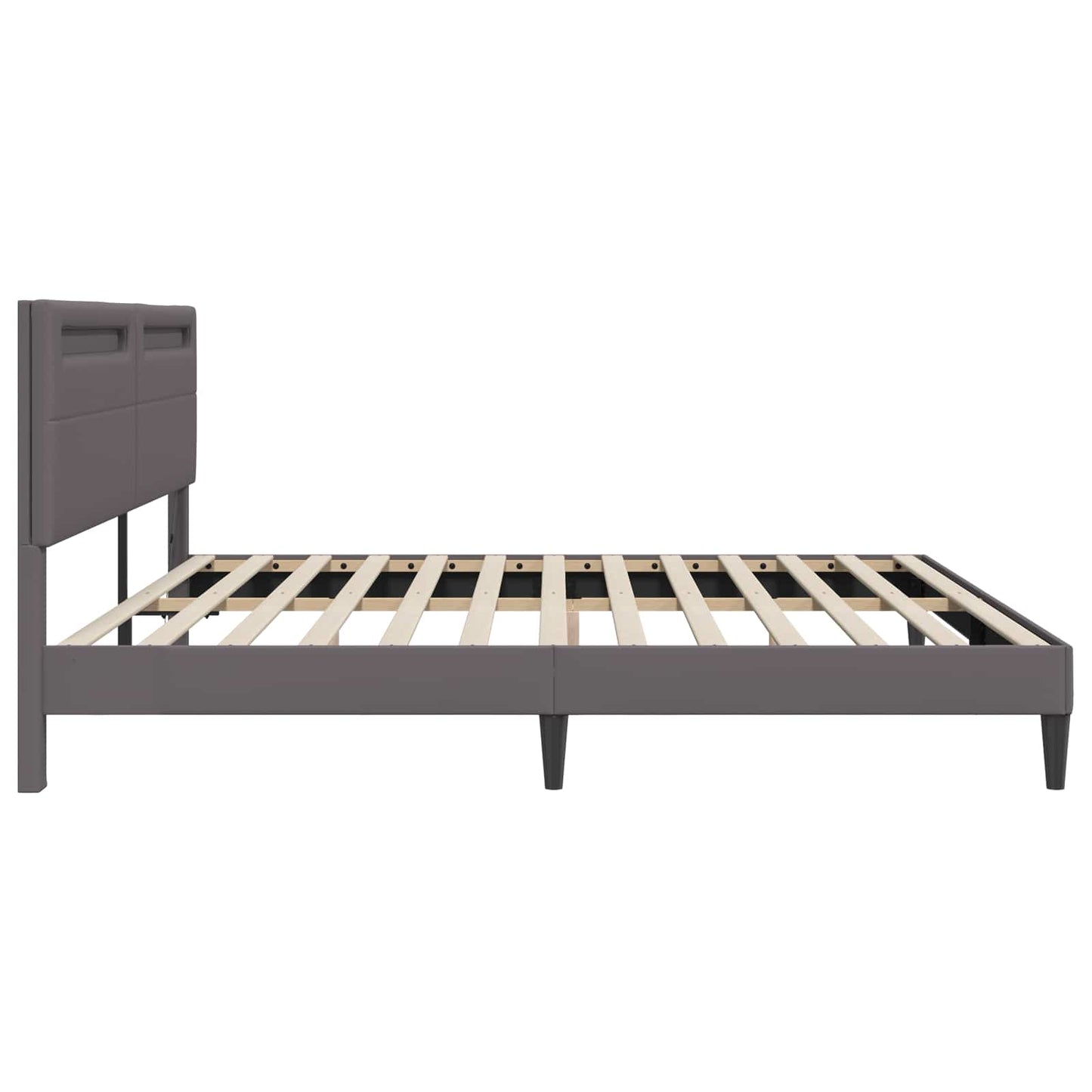 Sengestel med LED-lysstrimler Grå 200 x 200 cm Kunstlæder