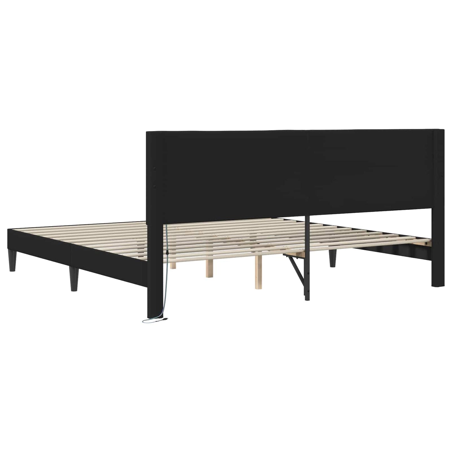 Sengestel med LED-lysstrimler Sort 200 x 200 cm Kunstlæder
