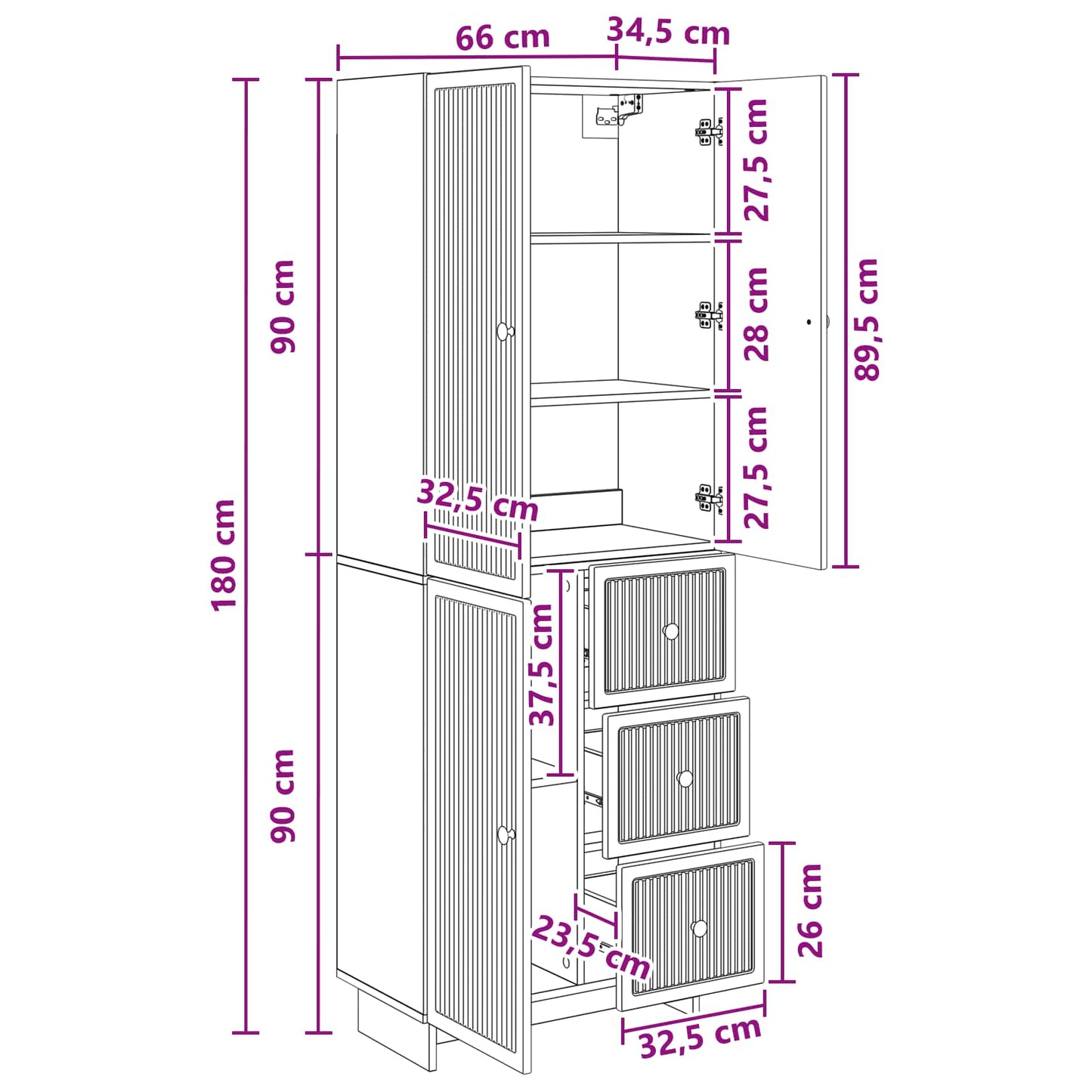 Skab Sæt 2 pcs 66 x 34,5 x 90 cm Konstrueret træ