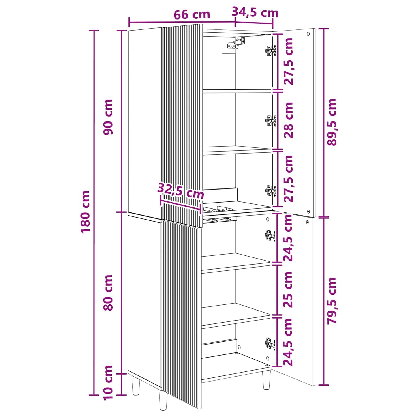 Skab Sæt 2 pcs Hvid højglans 66 x 34,5 x 90 cm Konstrueret træ