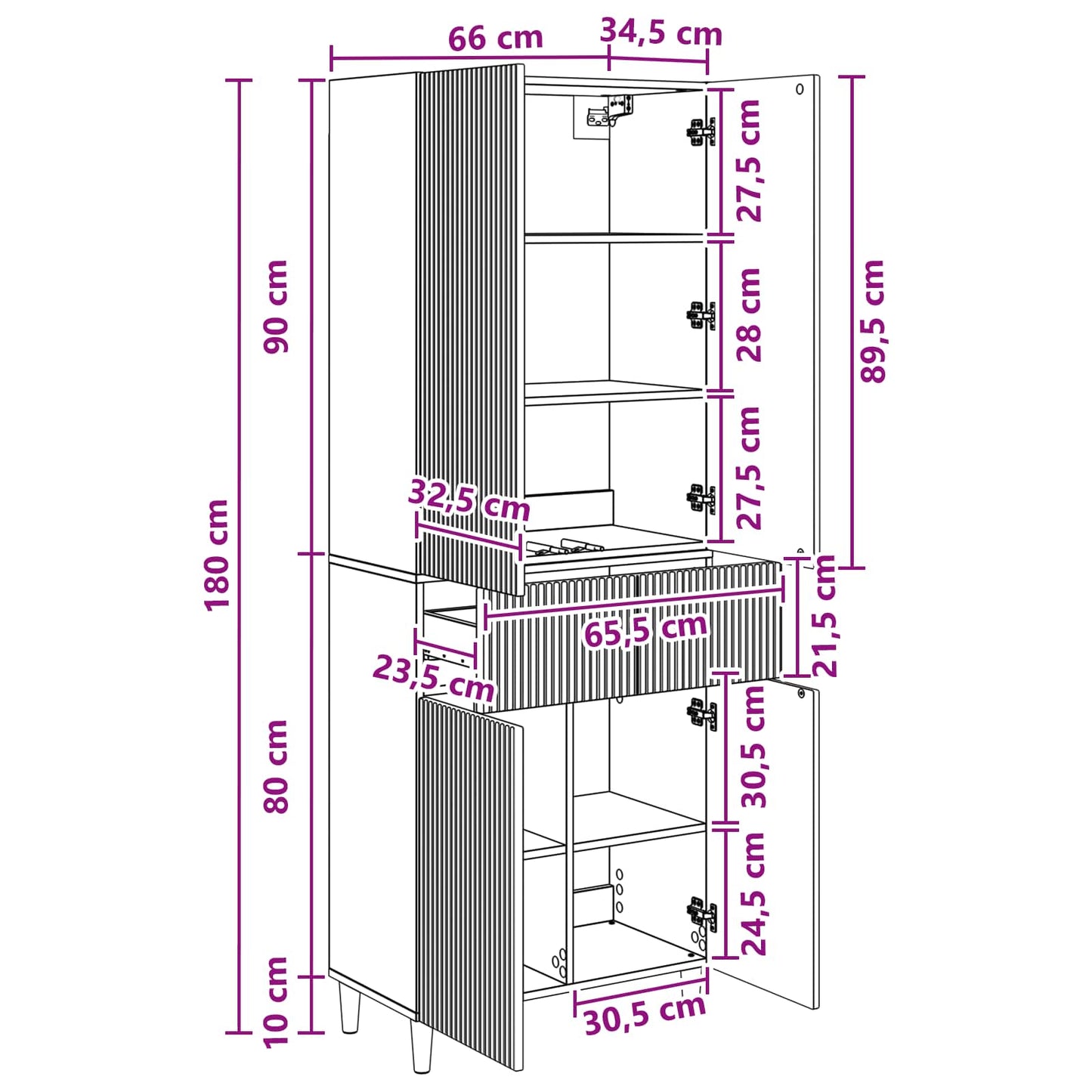 Skab Sæt 2 pcs 66 x 34,5 x 90 cm Konstrueret træ