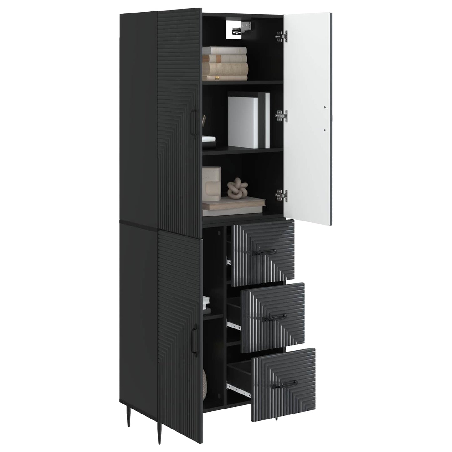 Skab Sæt 2 pcs Sort 66 x 34,5 x 89,5 cm Konstrueret træ