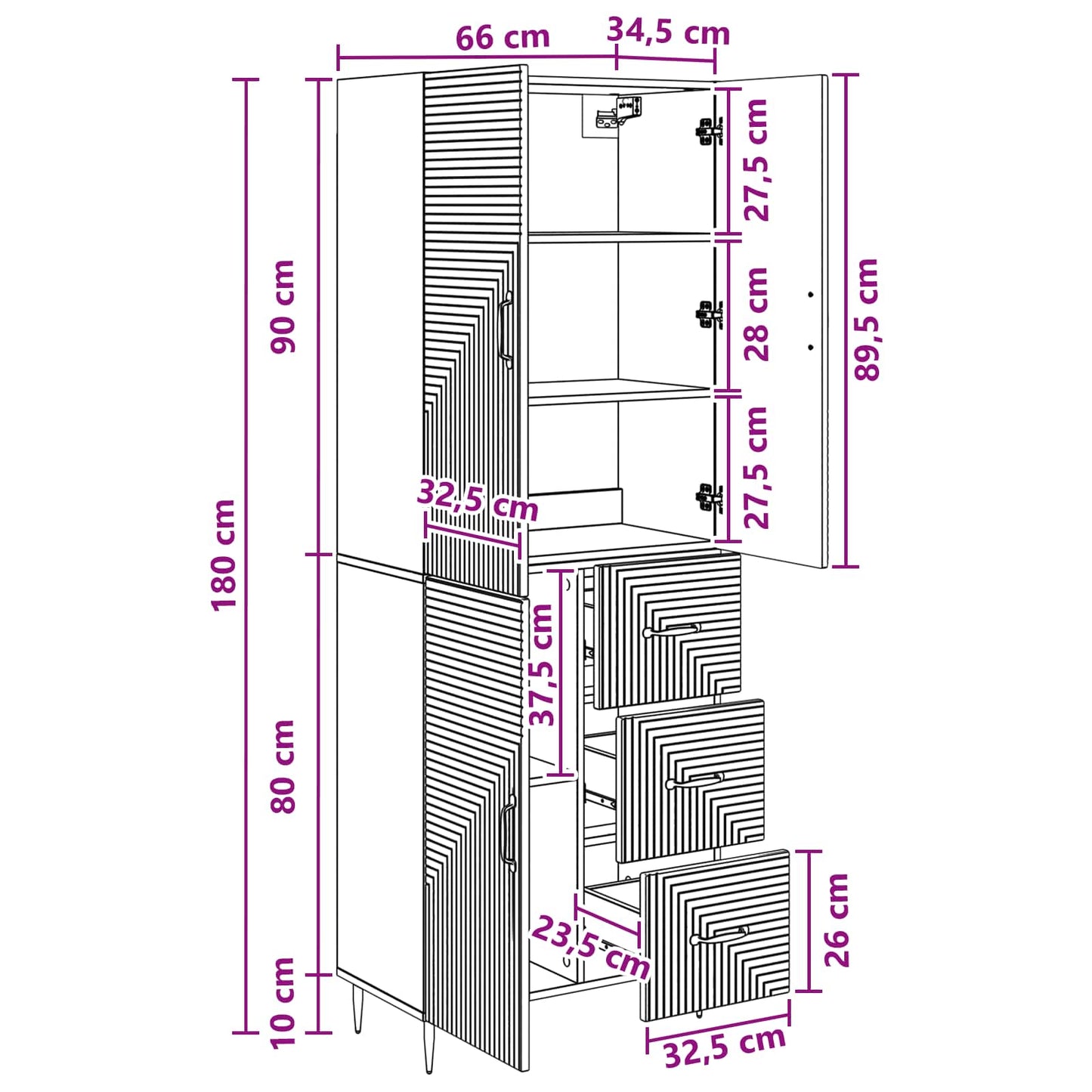 Skab Sæt 2 pcs Sort 66 x 34,5 x 89,5 cm Konstrueret træ