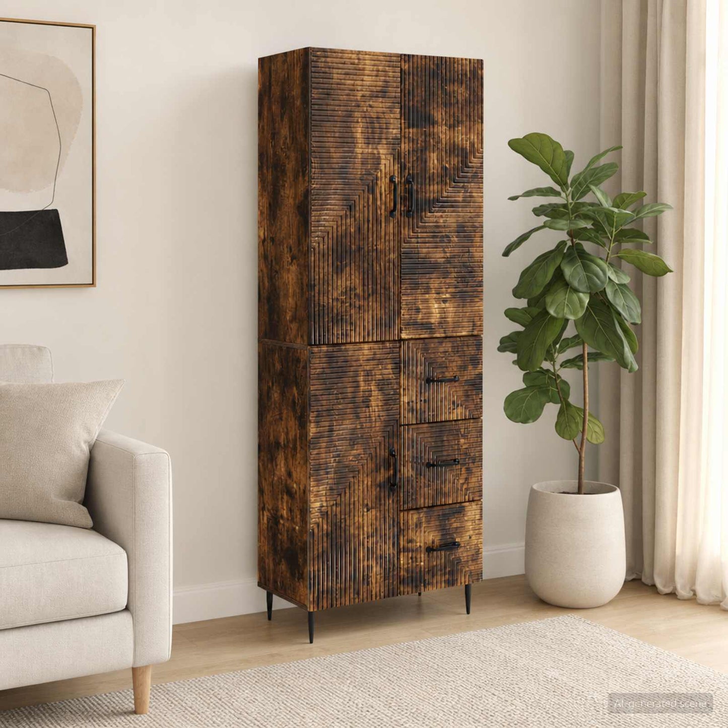 Skab Sæt 2 pcs Røget eg 66 x 34,5 x 89,5 cm Konstrueret træ