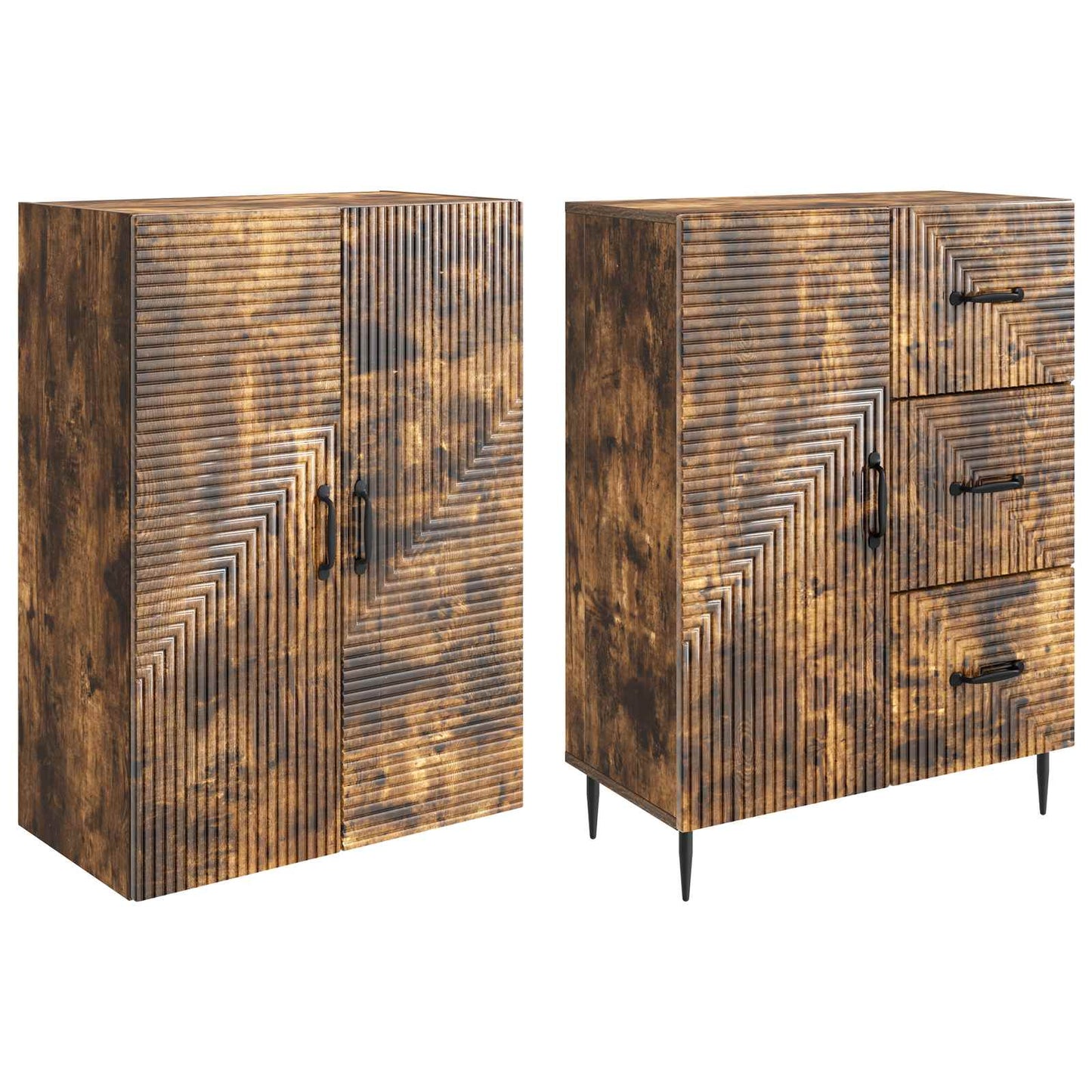 Skab Sæt 2 pcs Røget eg 66 x 34,5 x 89,5 cm Konstrueret træ