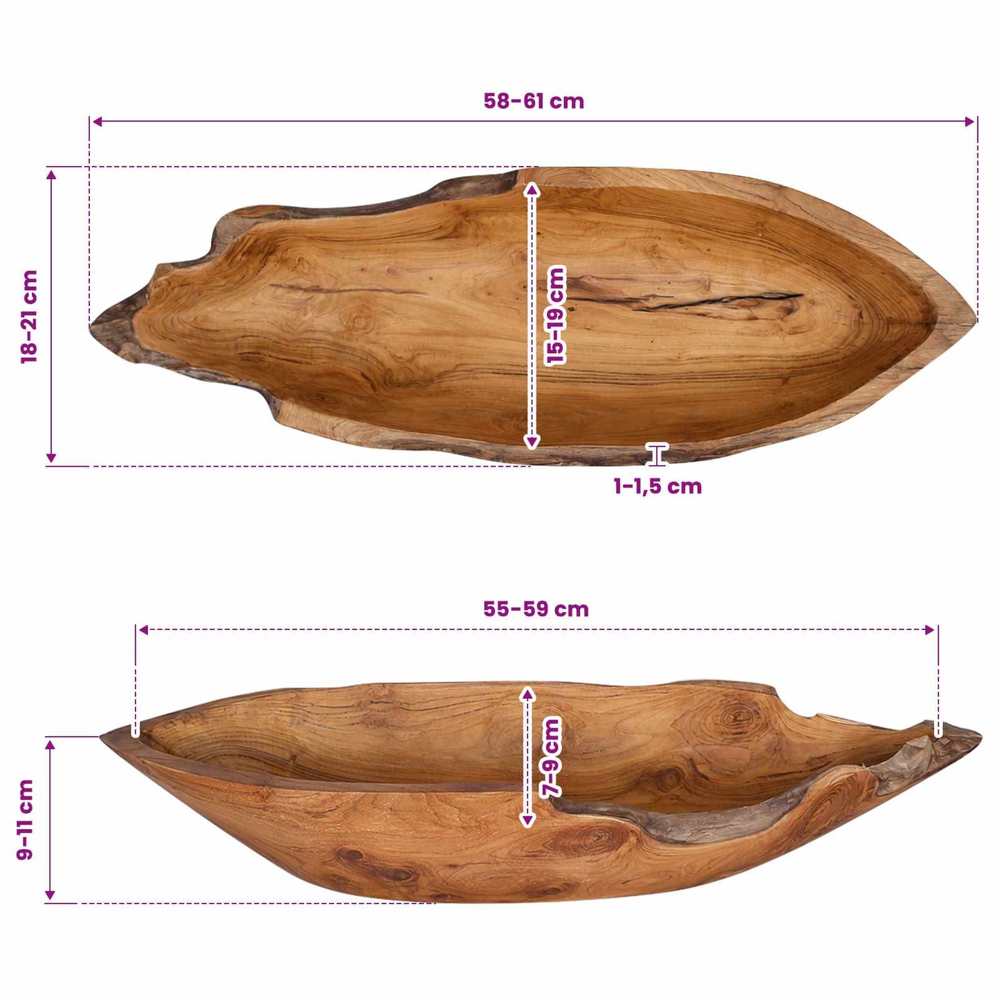 Frugtskål JEPARA Teakbrun 61 x 21 x 11 cm Massiv Teaktræ