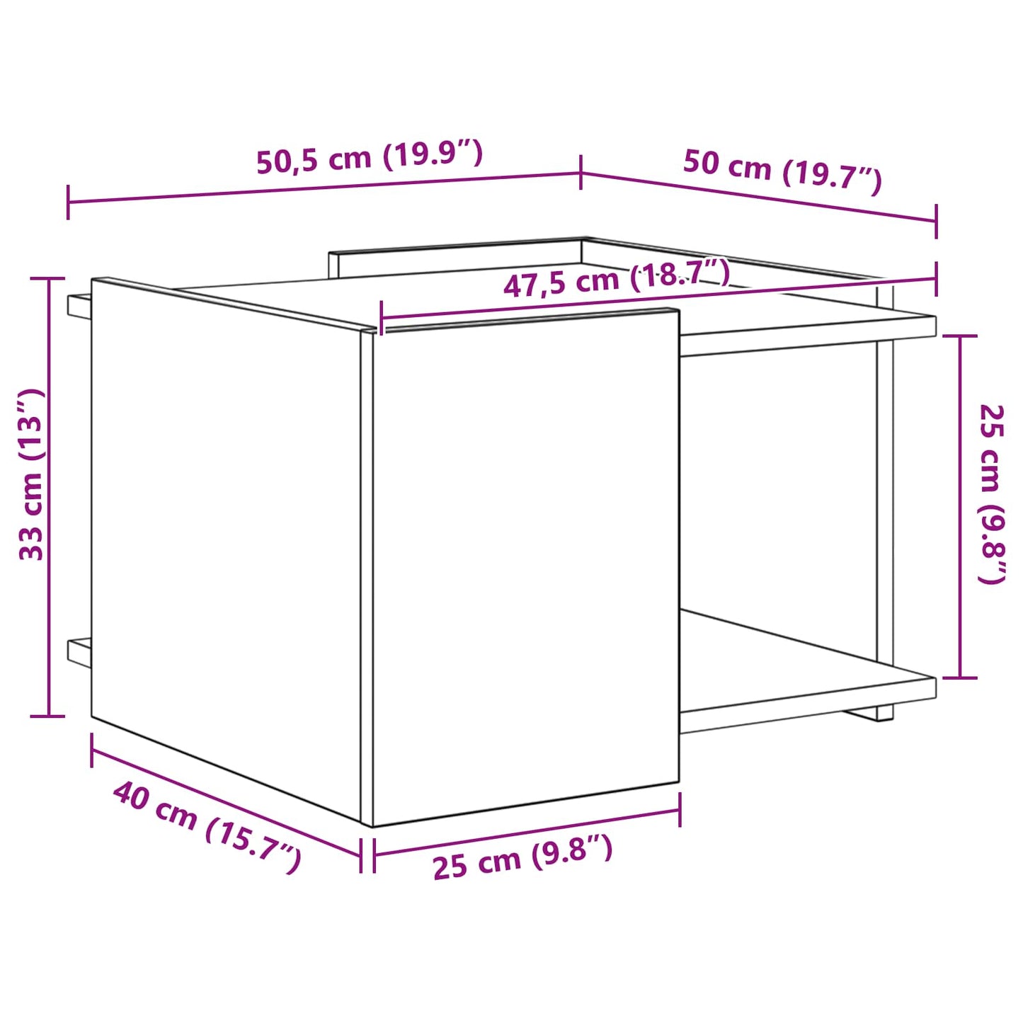 Sofabord Sort eg 50,5 x 50 x 33 cm Konstrueret træ