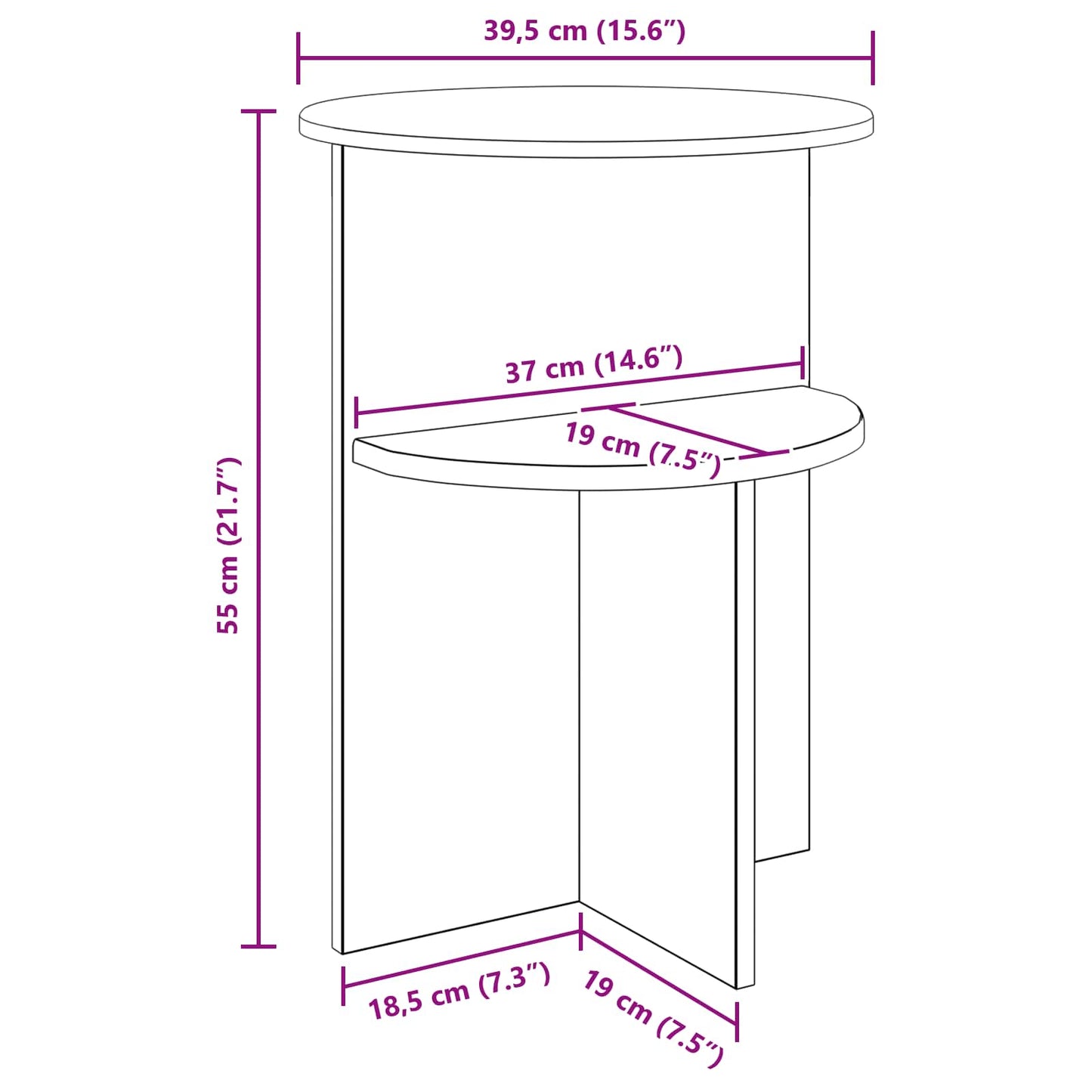Sidebord med opbevaring Sort eg Ø 39,5 x 55 cm Konstrueret træ