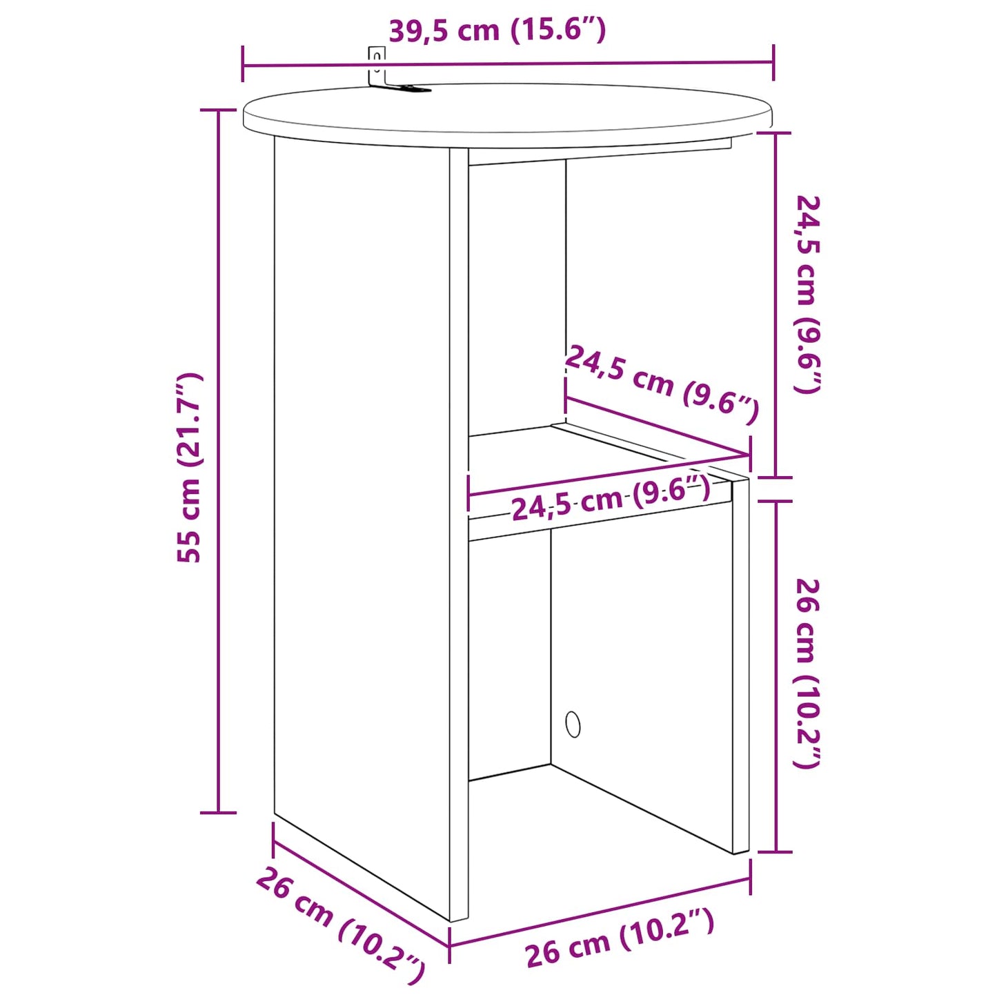 Sidebord Hvid højglans Ø 39,5 x 55 cm Konstrueret træ