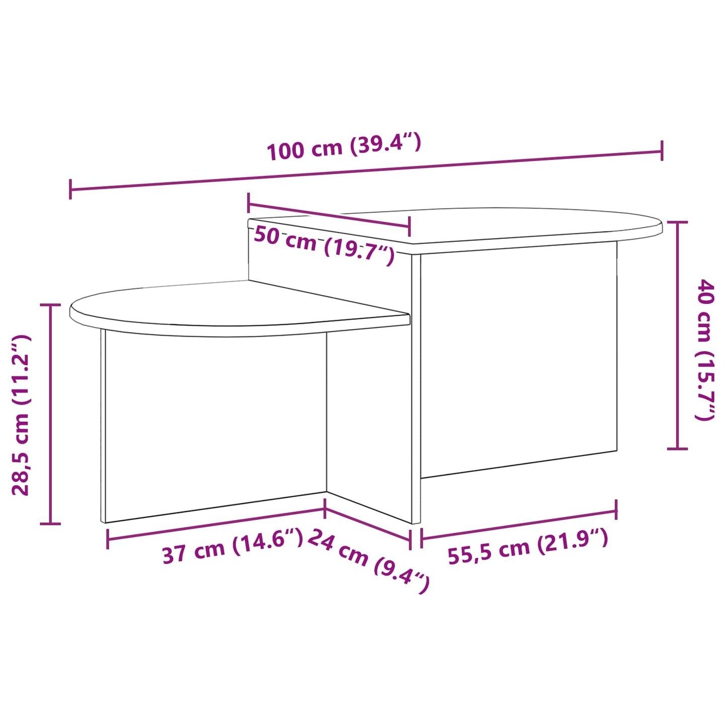 Sofabord Artisan-eg 100 x 50 x 40 cm Konstrueret træ