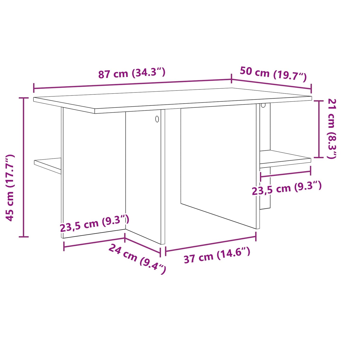 Sofabord Sonoma-eg 87 x 50 x 45 cm Konstrueret træ