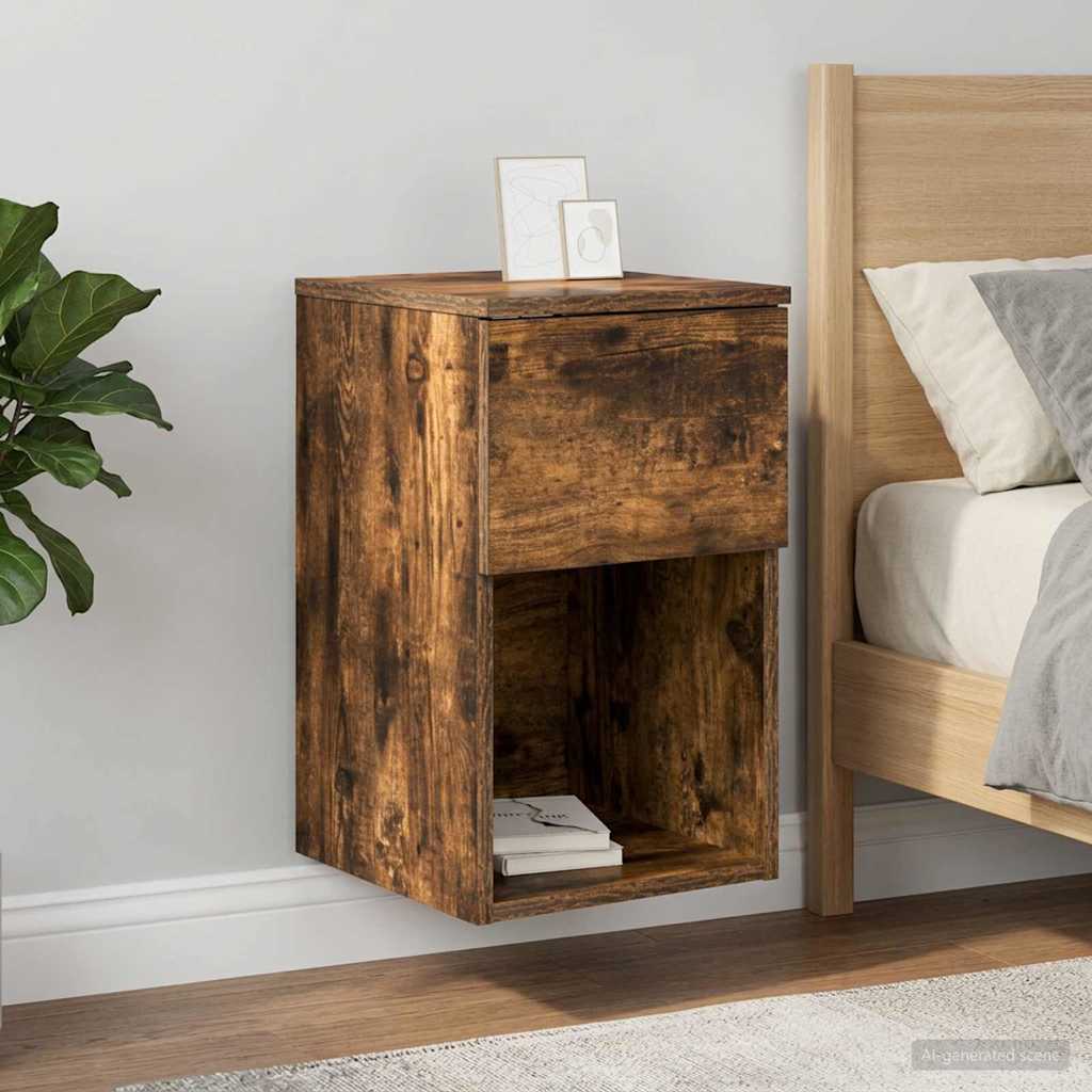 Sengeskab 2 pcs Røget eg 29 x 31,5 x 49 cm Konstrueret træ