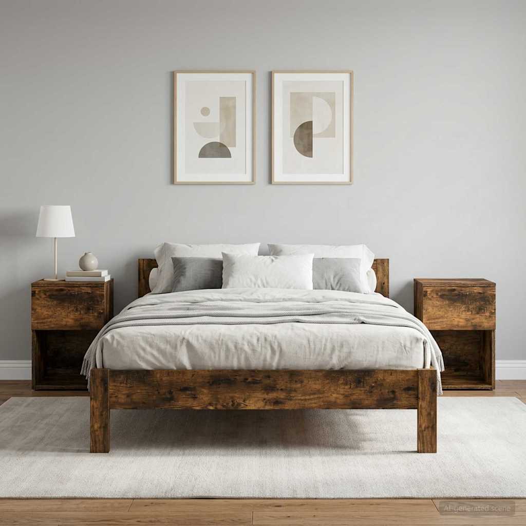 Sengeskab 2 pcs Røget eg 29 x 31,5 x 49 cm Konstrueret træ