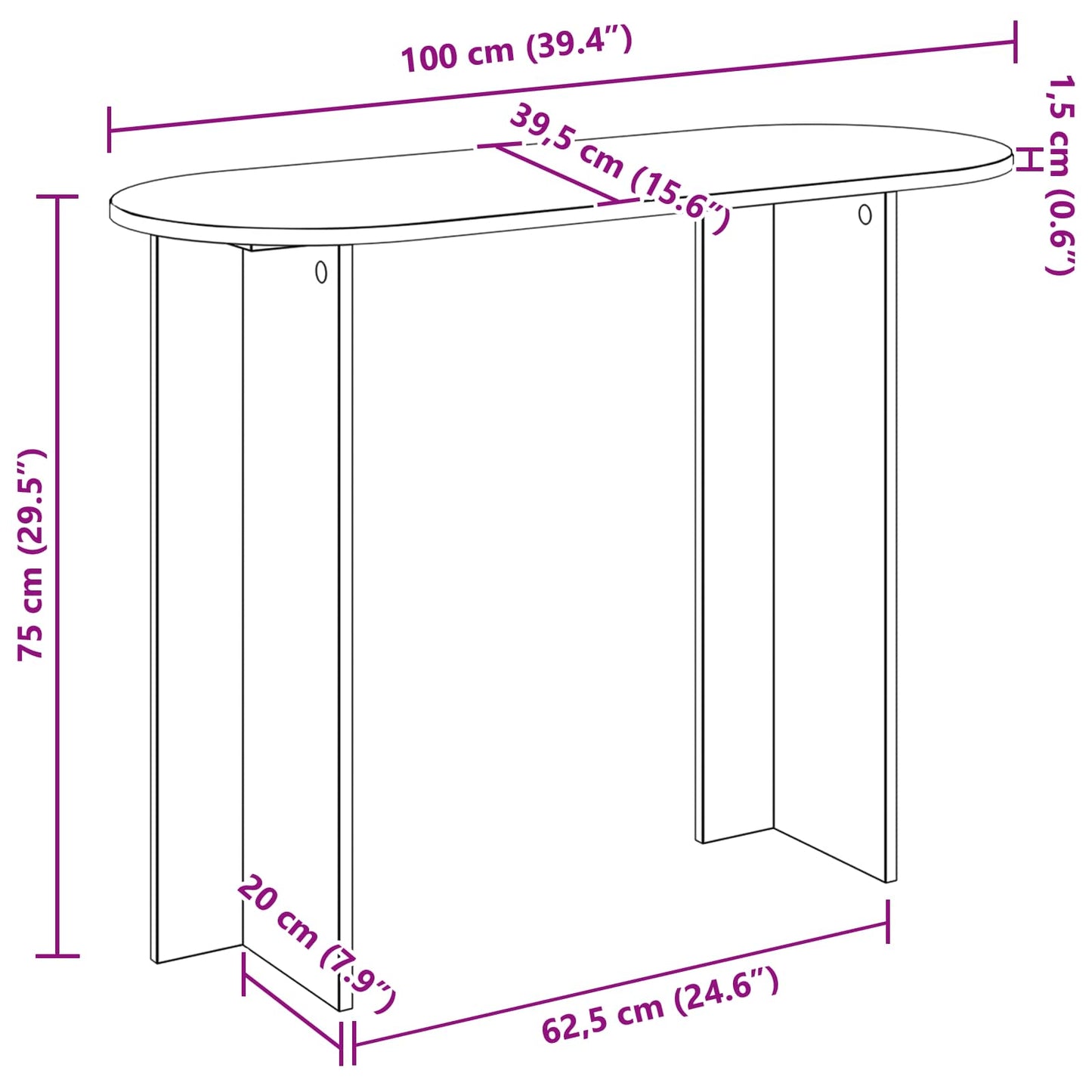 Konsolbord Artisan-eg 100 x 39,5 x 75 cm Konstrueret træ