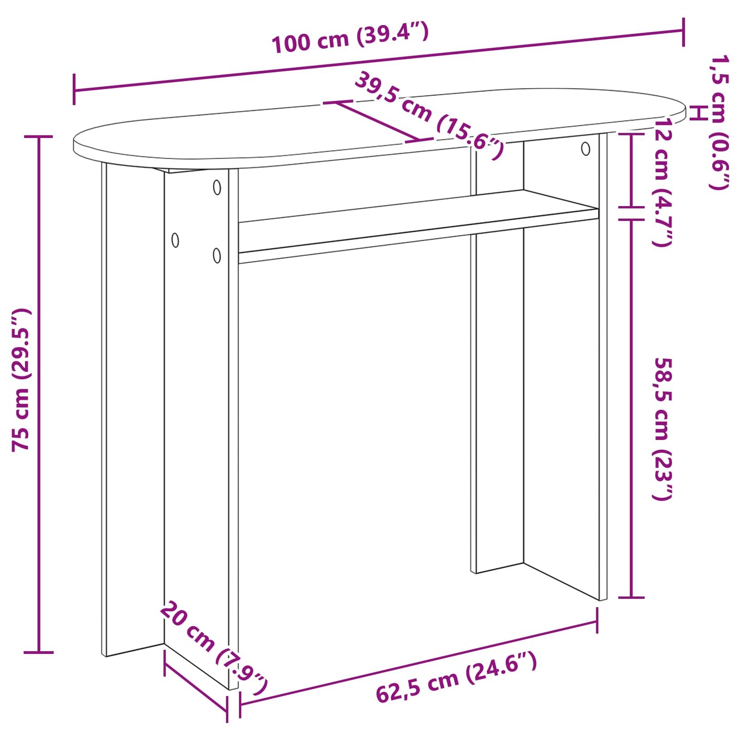 Konsolbord Hvid 100 x 39,5 x 75 cm Konstrueret træ