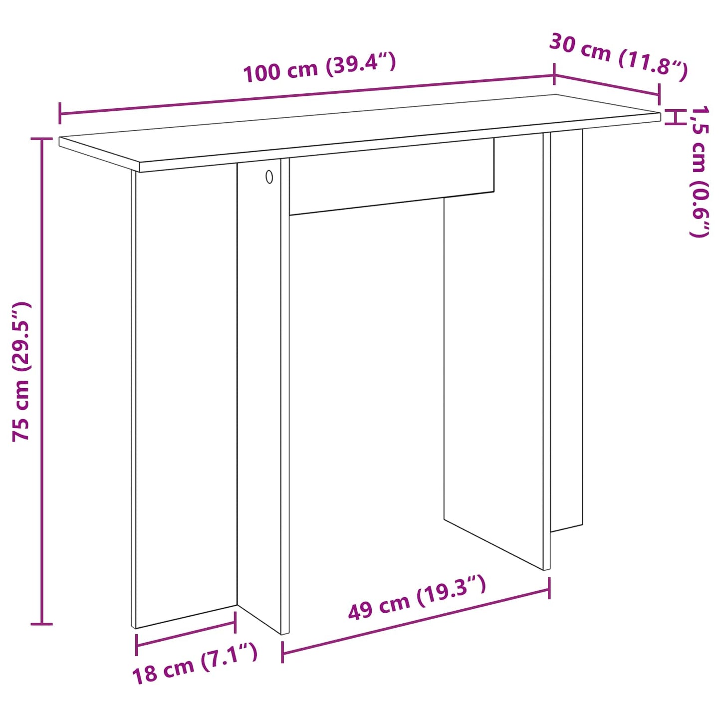 Konsolbord Grå sonoma-eg 100 x 30 x 75 cm Konstrueret træ