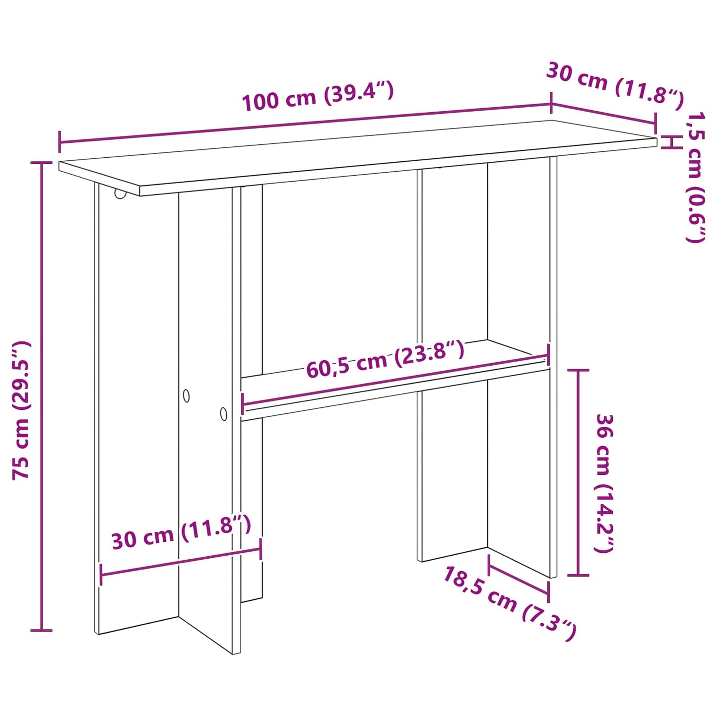 Konsolbord Gammelt træ 100 x 30 x 75 cm Konstrueret træ
