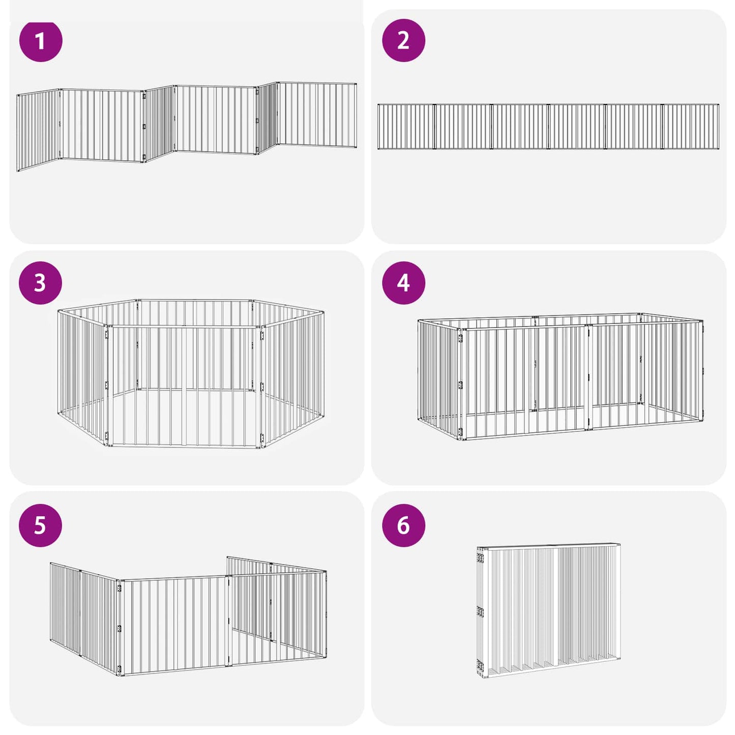 Hundedør 6 pcs Sort 100 x 80 cm Galvaniseret stål