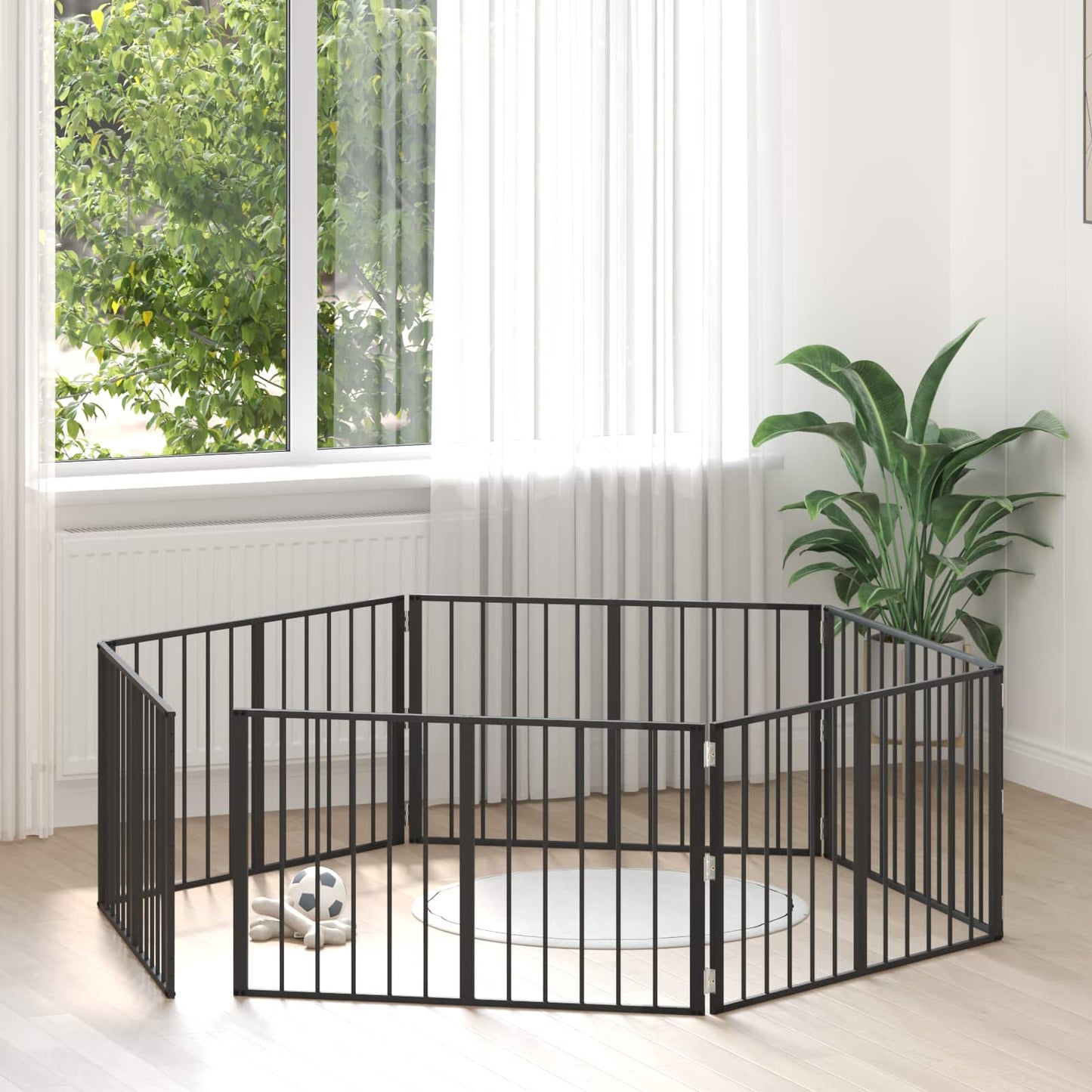 Hundedør 6 pcs Sort 100 x 60 cm Galvaniseret stål