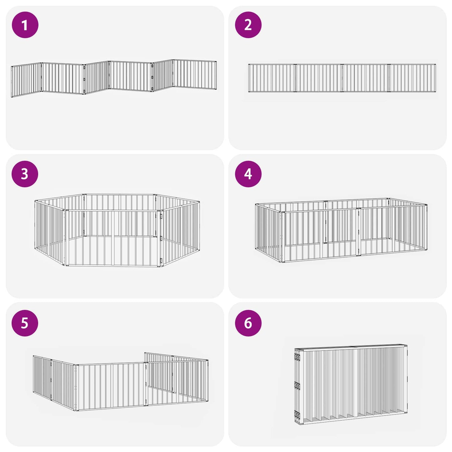 Hundedør 6 pcs Sort 100 x 60 cm Galvaniseret stål