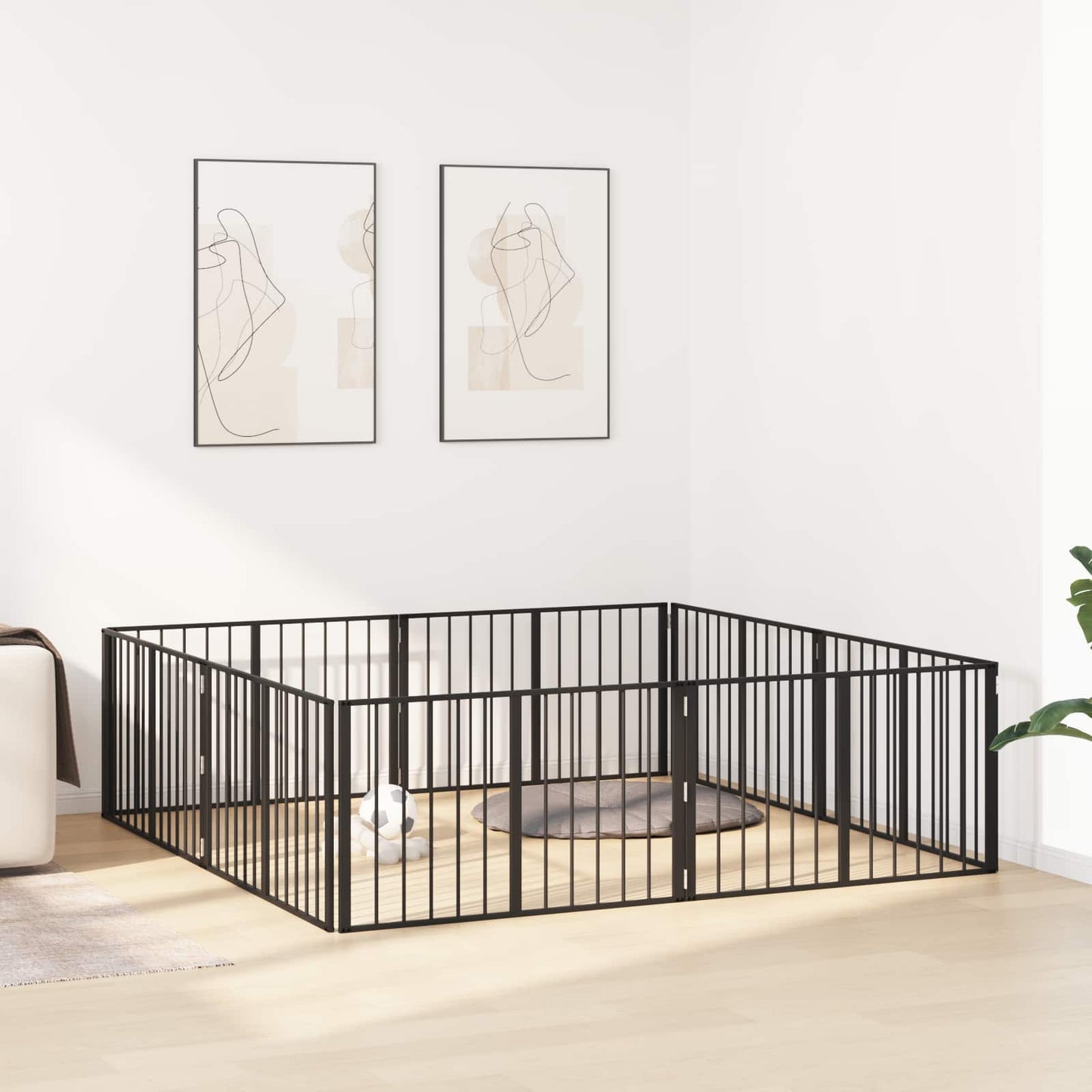 Hundedør 8 pcs Sort 100 x 60 cm Galvaniseret stål