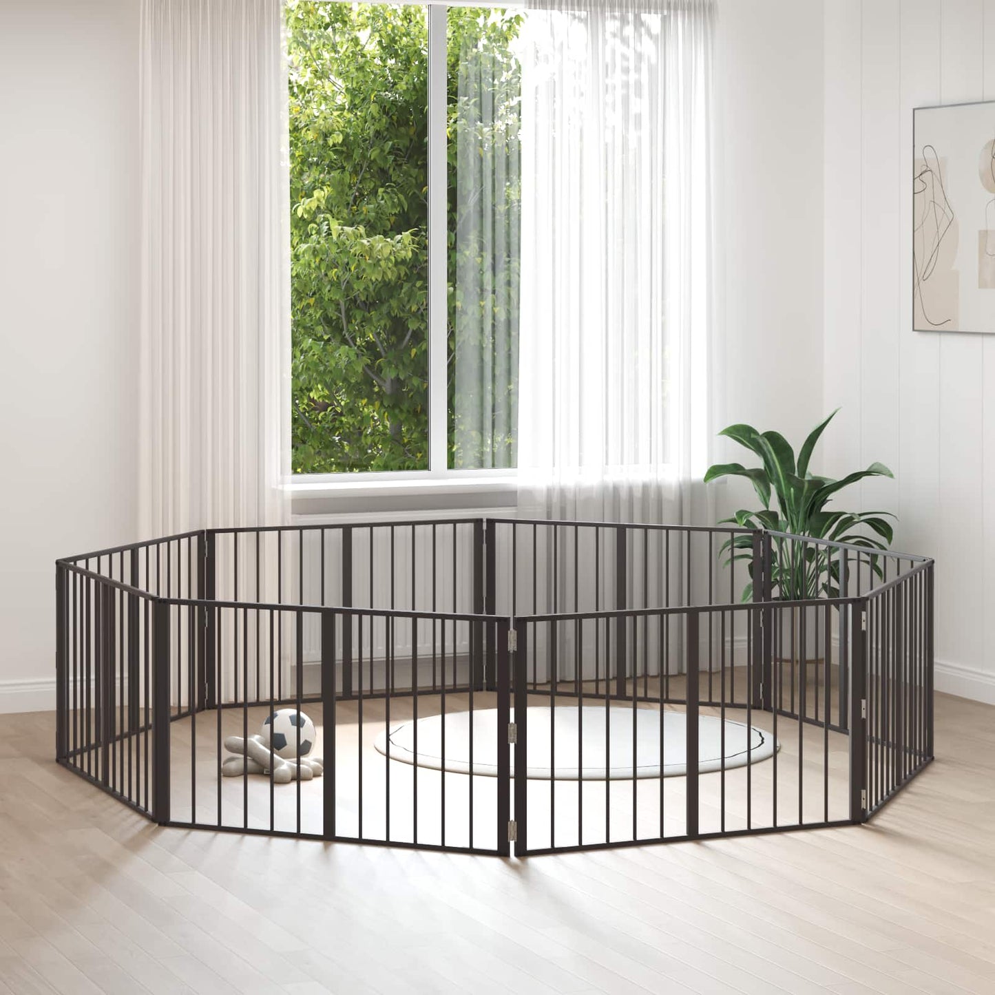 Hundedør 8 pcs Sort 100 x 60 cm Galvaniseret stål