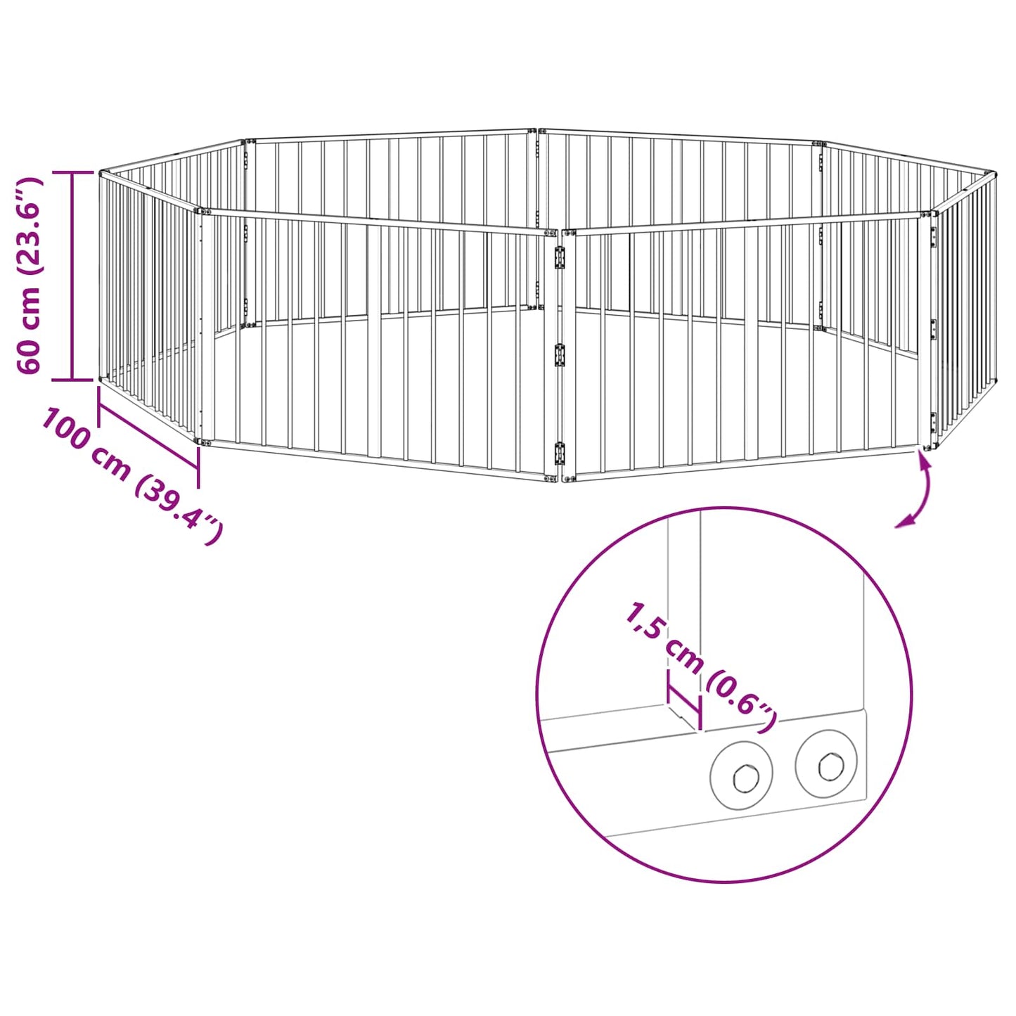 Hundedør 8 pcs Sort 100 x 60 cm Galvaniseret stål