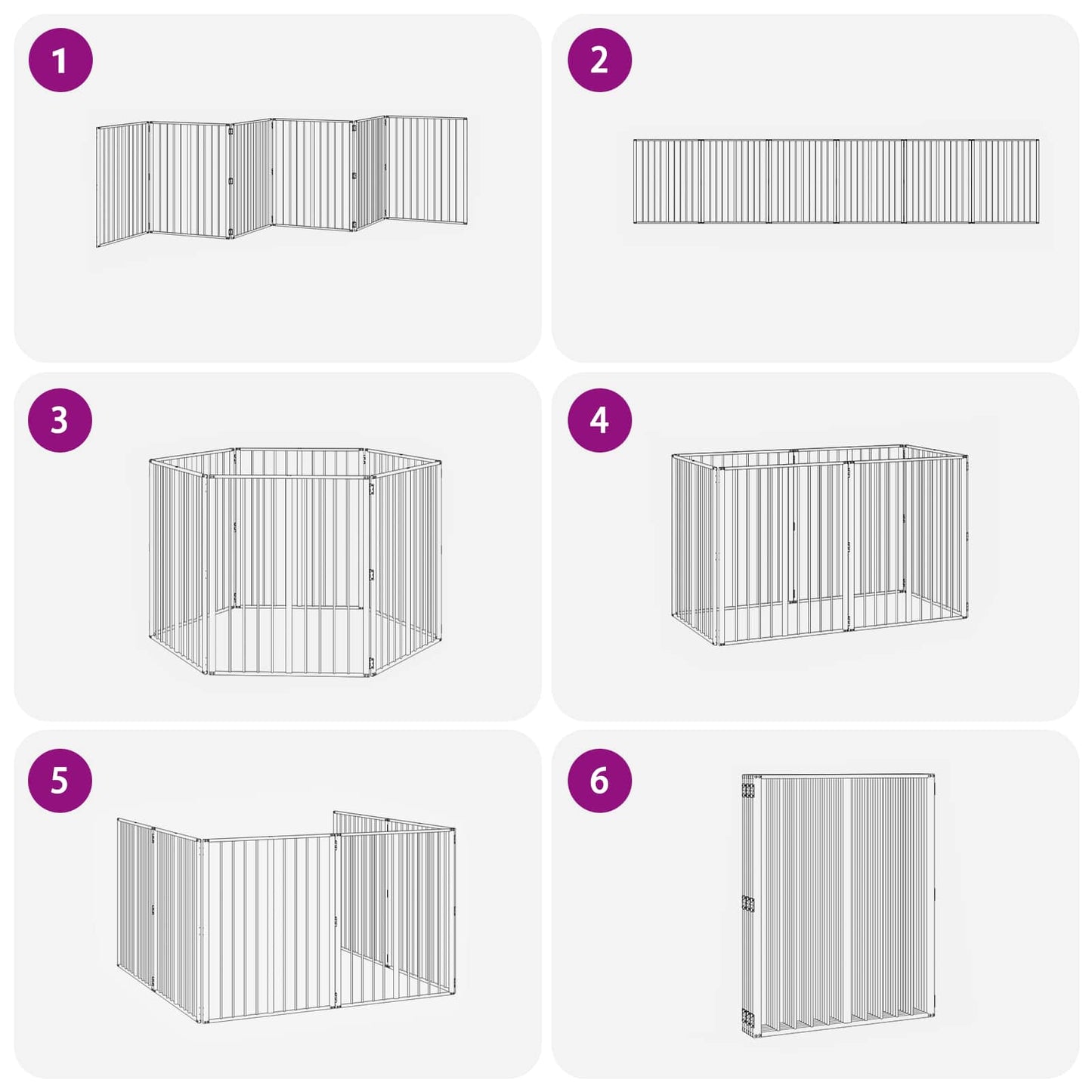 Hundedør 6 pcs Sort 80 x 100 cm Galvaniseret stål