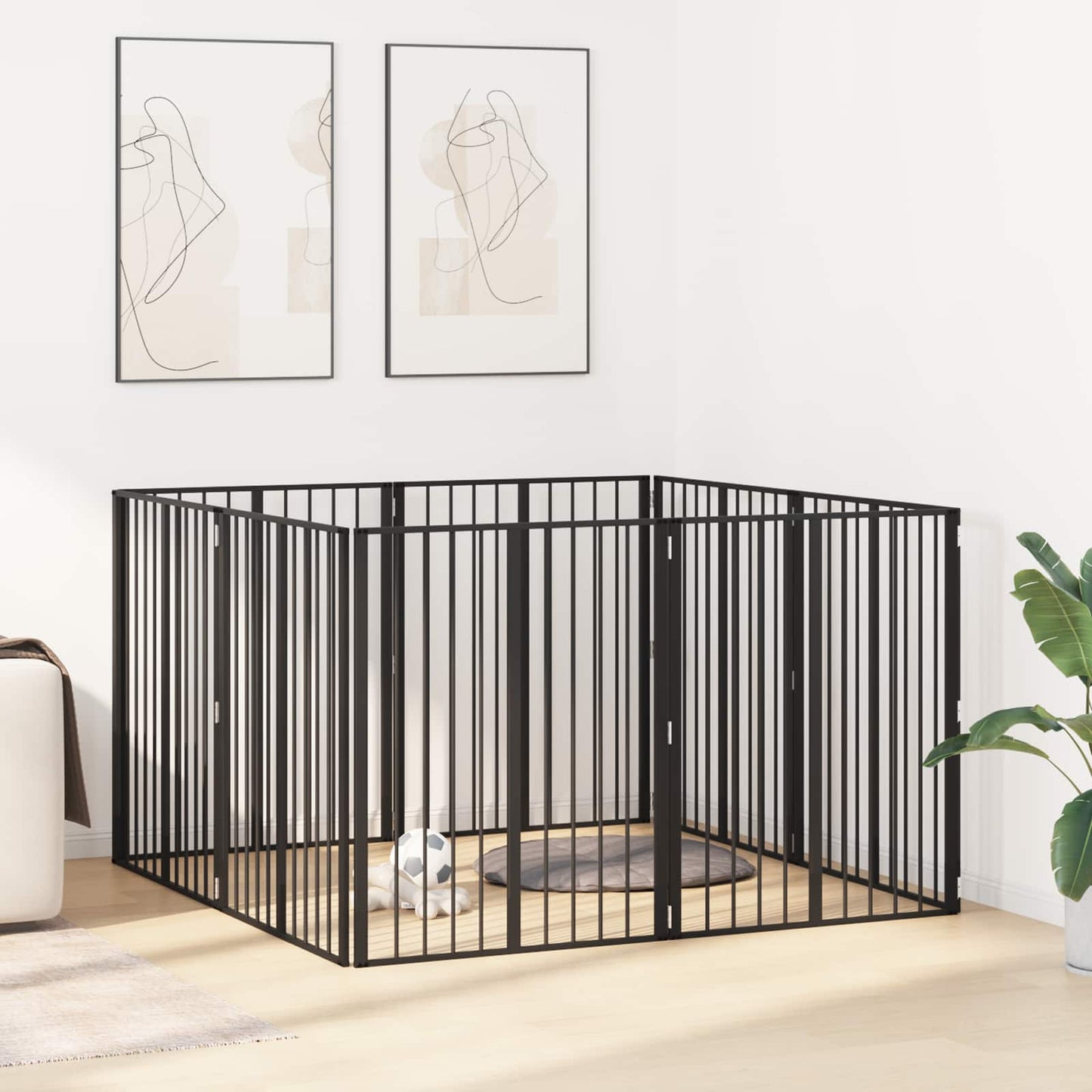 Hundedør 8 pcs Sort 80 x 100 cm Galvaniseret stål