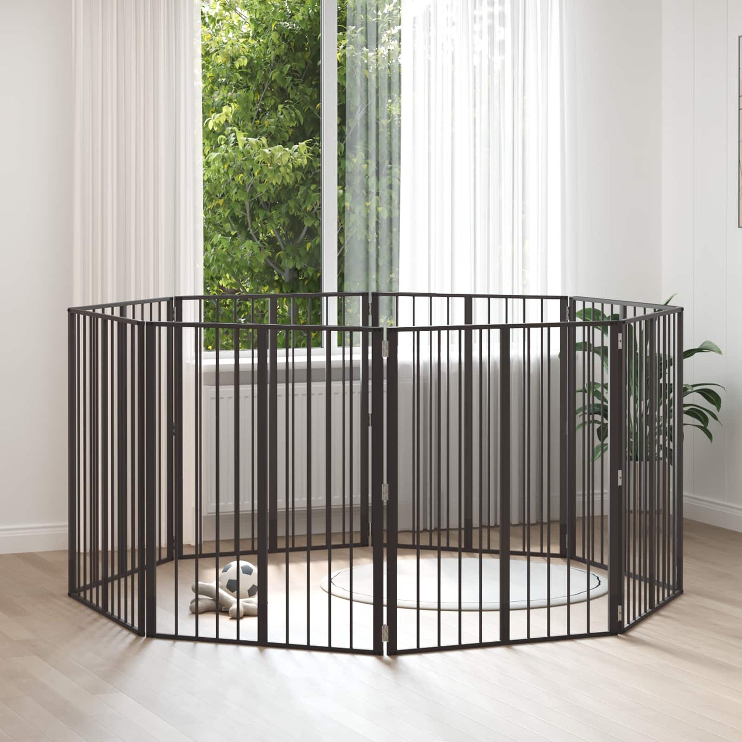 Hundedør 8 pcs Sort 80 x 100 cm Galvaniseret stål