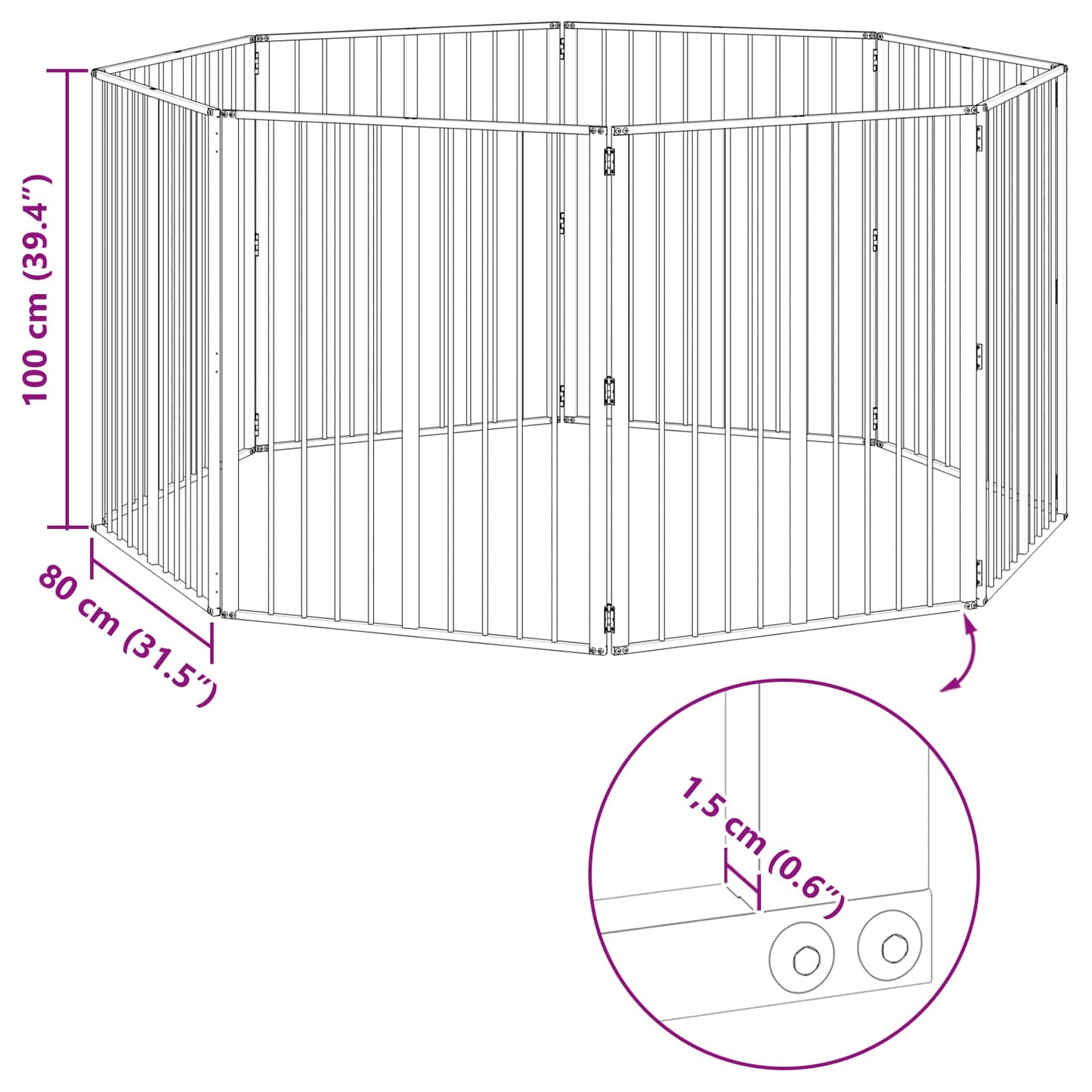Hundedør 8 pcs Sort 80 x 100 cm Galvaniseret stål
