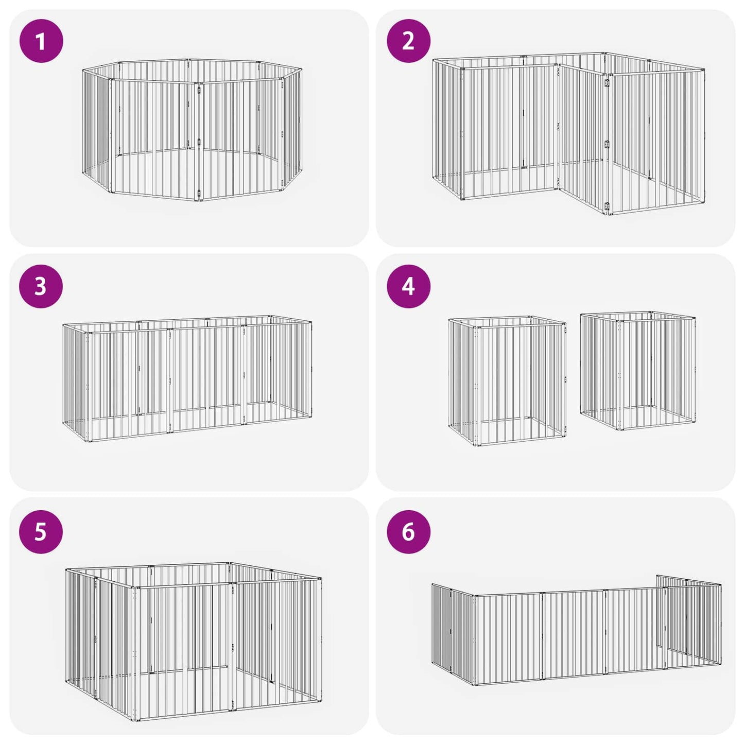 Hundedør 8 pcs Sort 80 x 100 cm Galvaniseret stål
