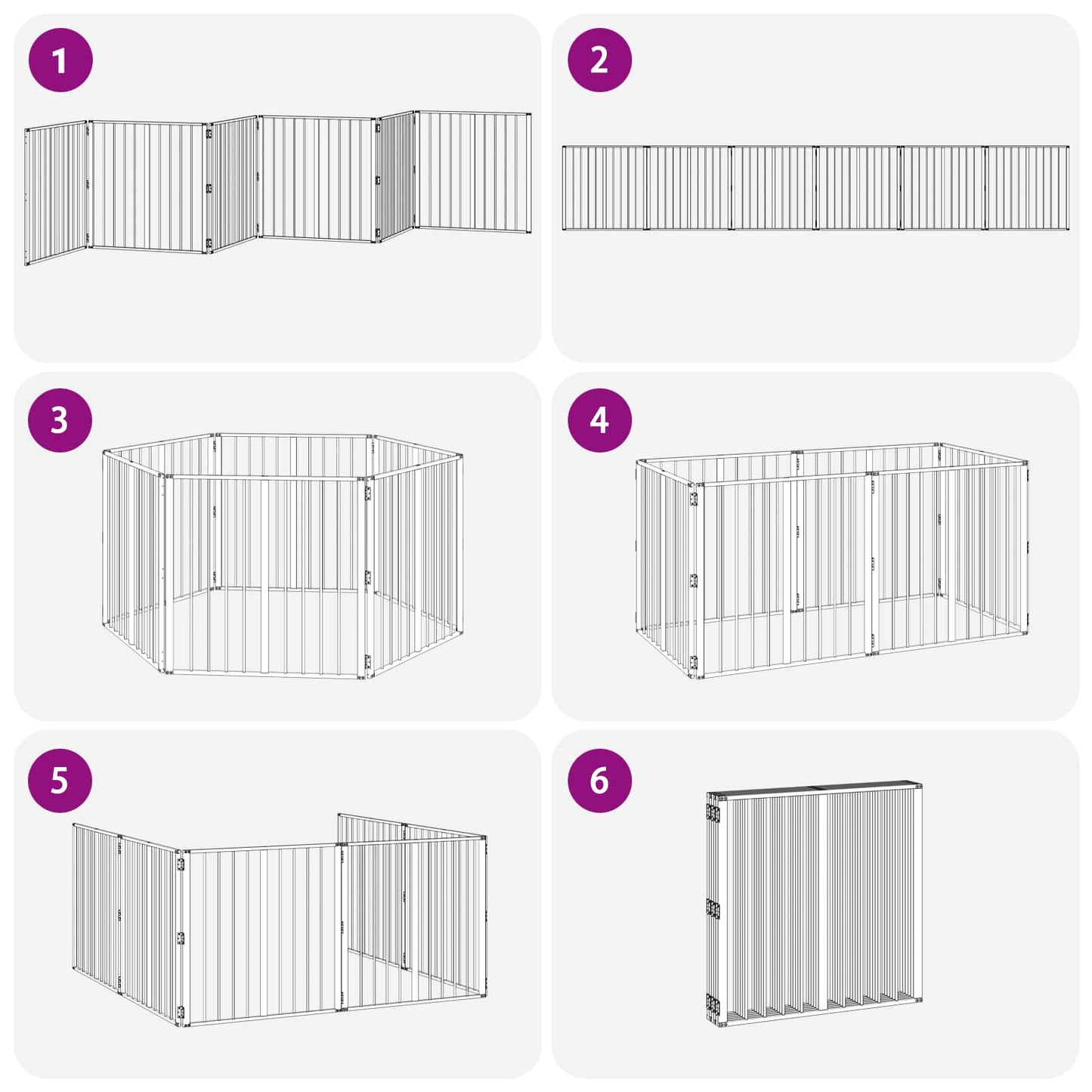 Hundedør 6 pcs Sort 80 x 80 cm Galvaniseret stål