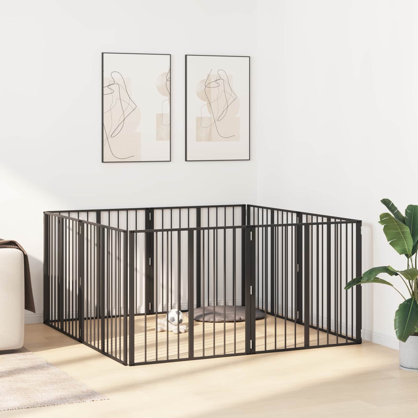 Hundedør 8 pcs Sort 80 x 80 cm Galvaniseret stål
