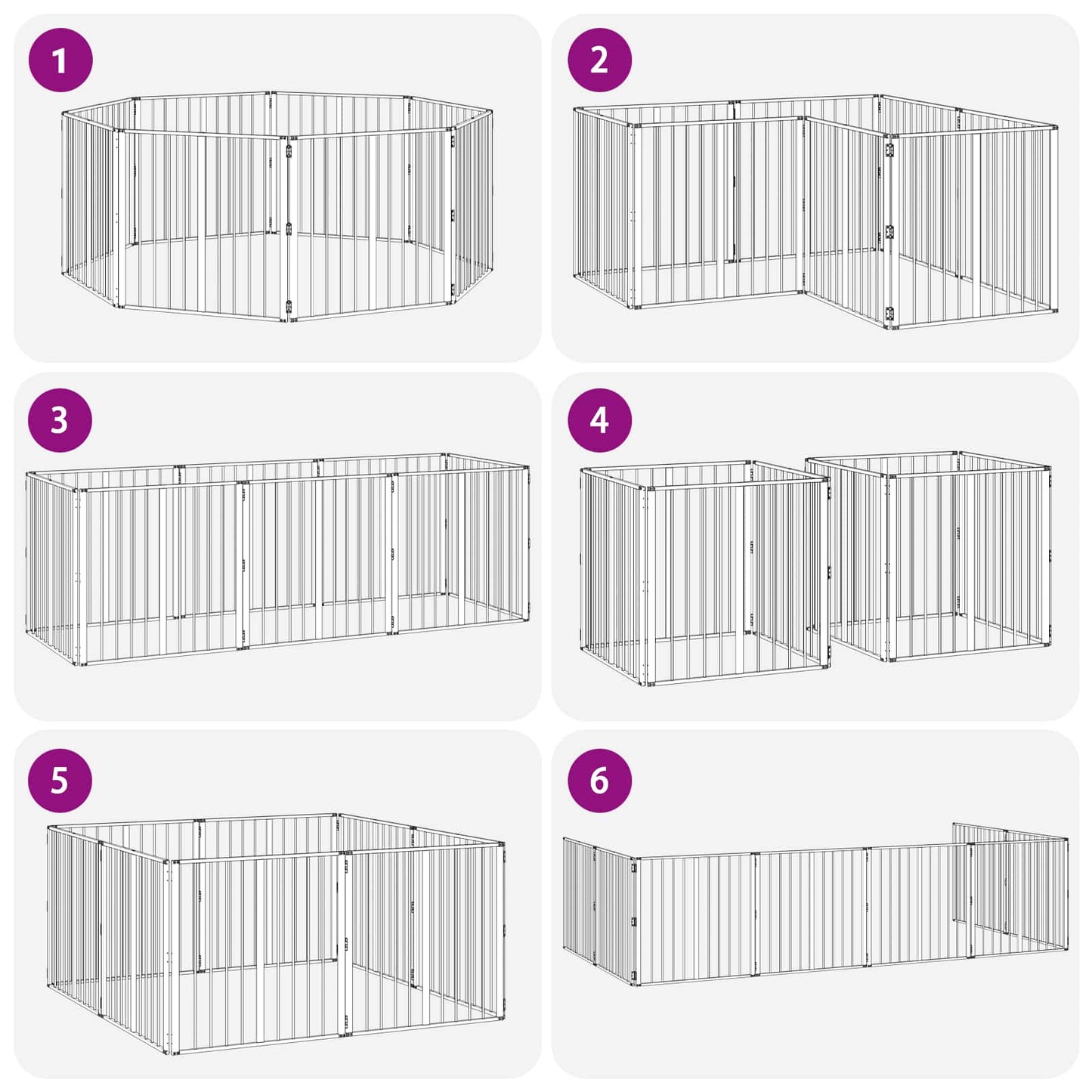 Hundedør 8 pcs Sort 80 x 80 cm Galvaniseret stål