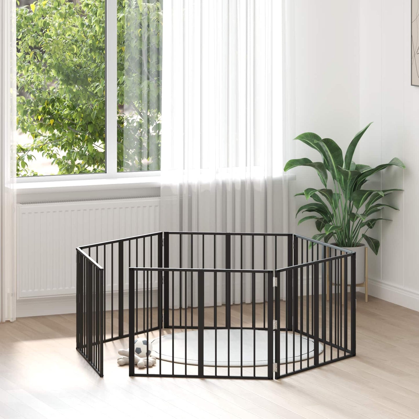 Hundedør 6 pcs Sort 80 x 60 cm Galvaniseret stål