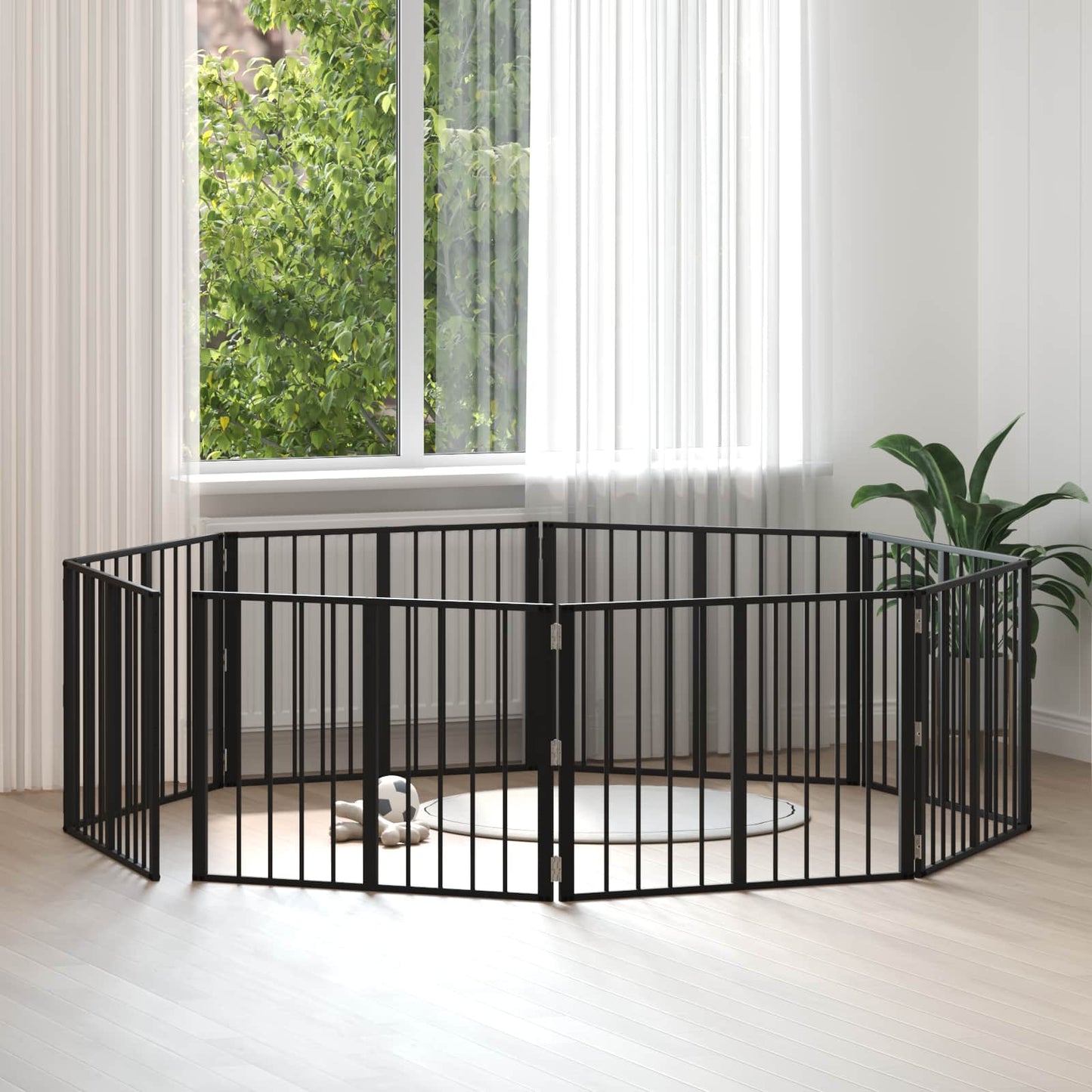 Hundedør 8 pcs Sort 80 x 60 cm Galvaniseret stål
