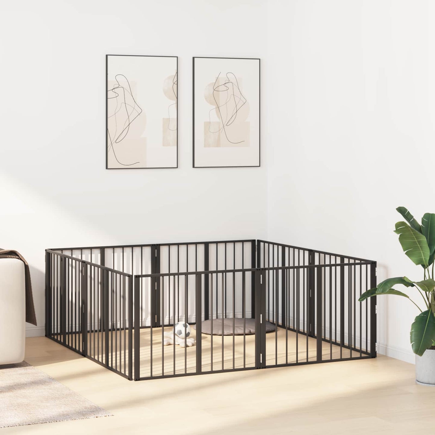 Hundedør 8 pcs Sort 80 x 60 cm Galvaniseret stål