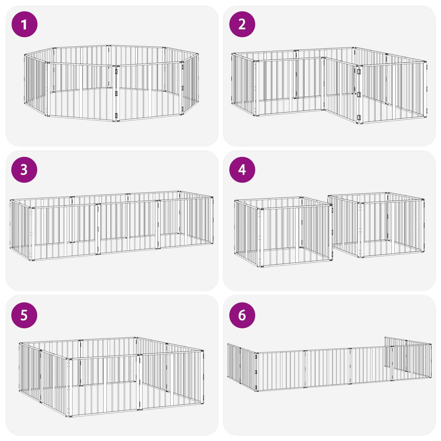 Hundedør 8 pcs Sort 80 x 60 cm Galvaniseret stål
